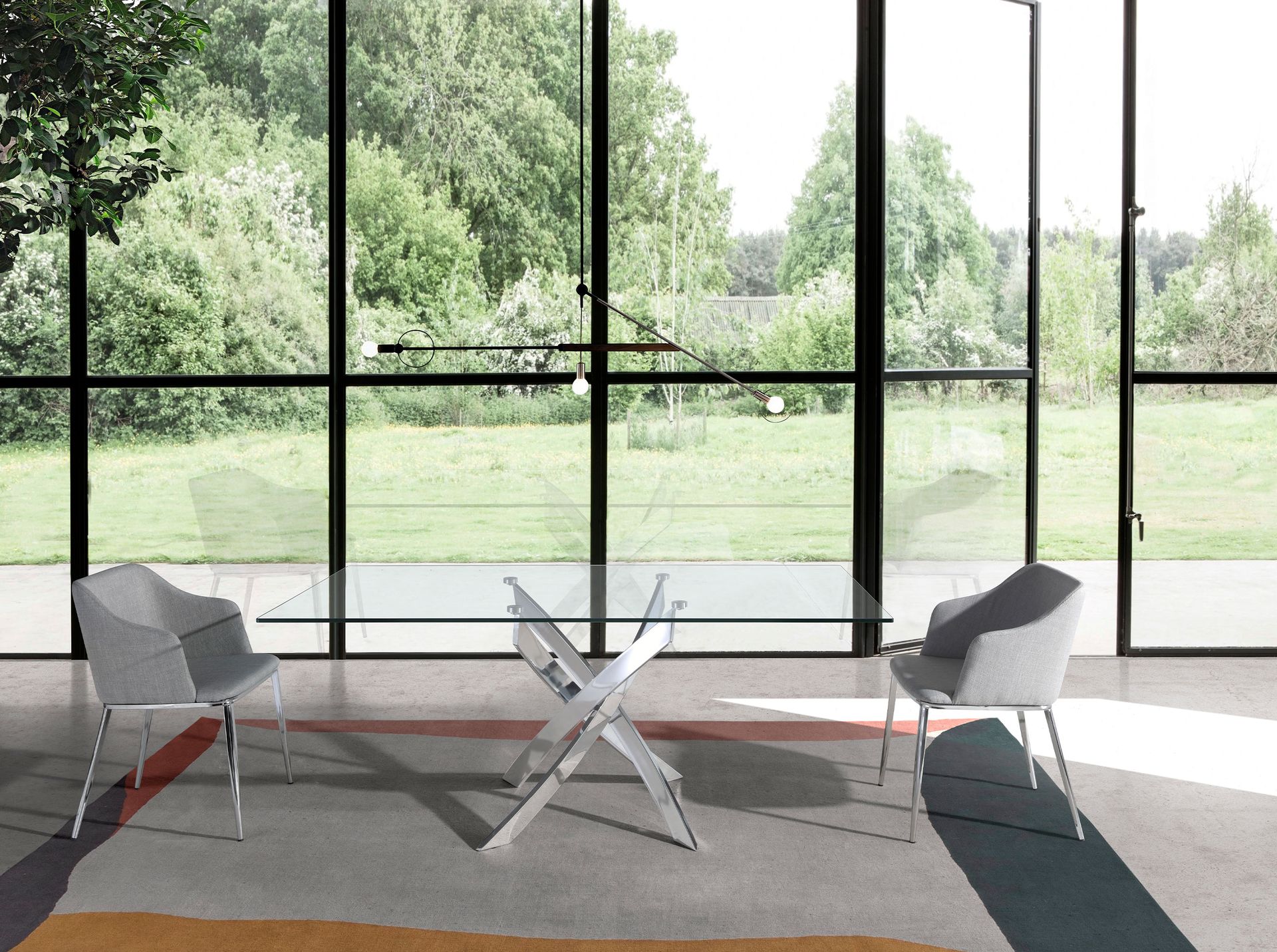 Dining table glass steel silver