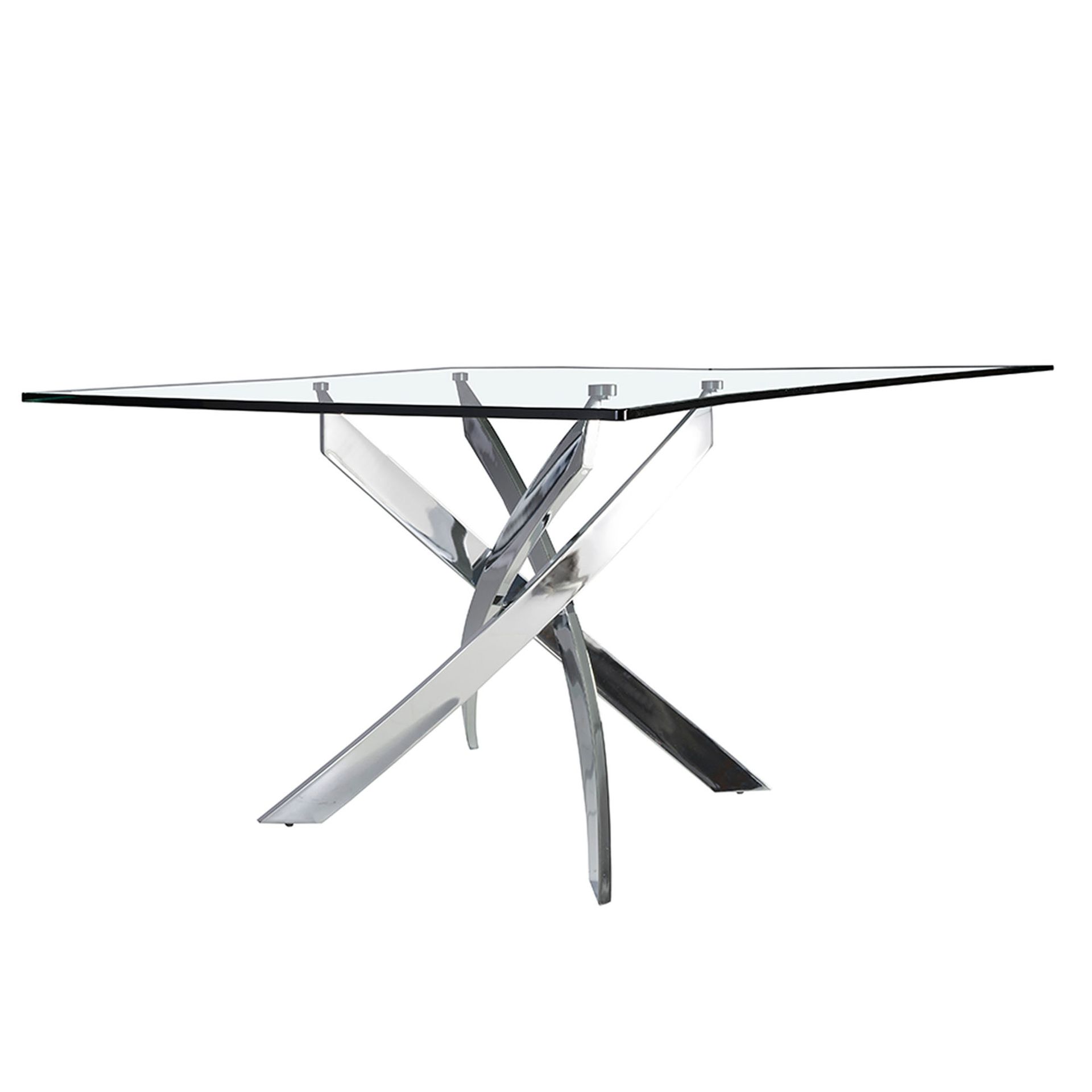 Dining table glass steel silver