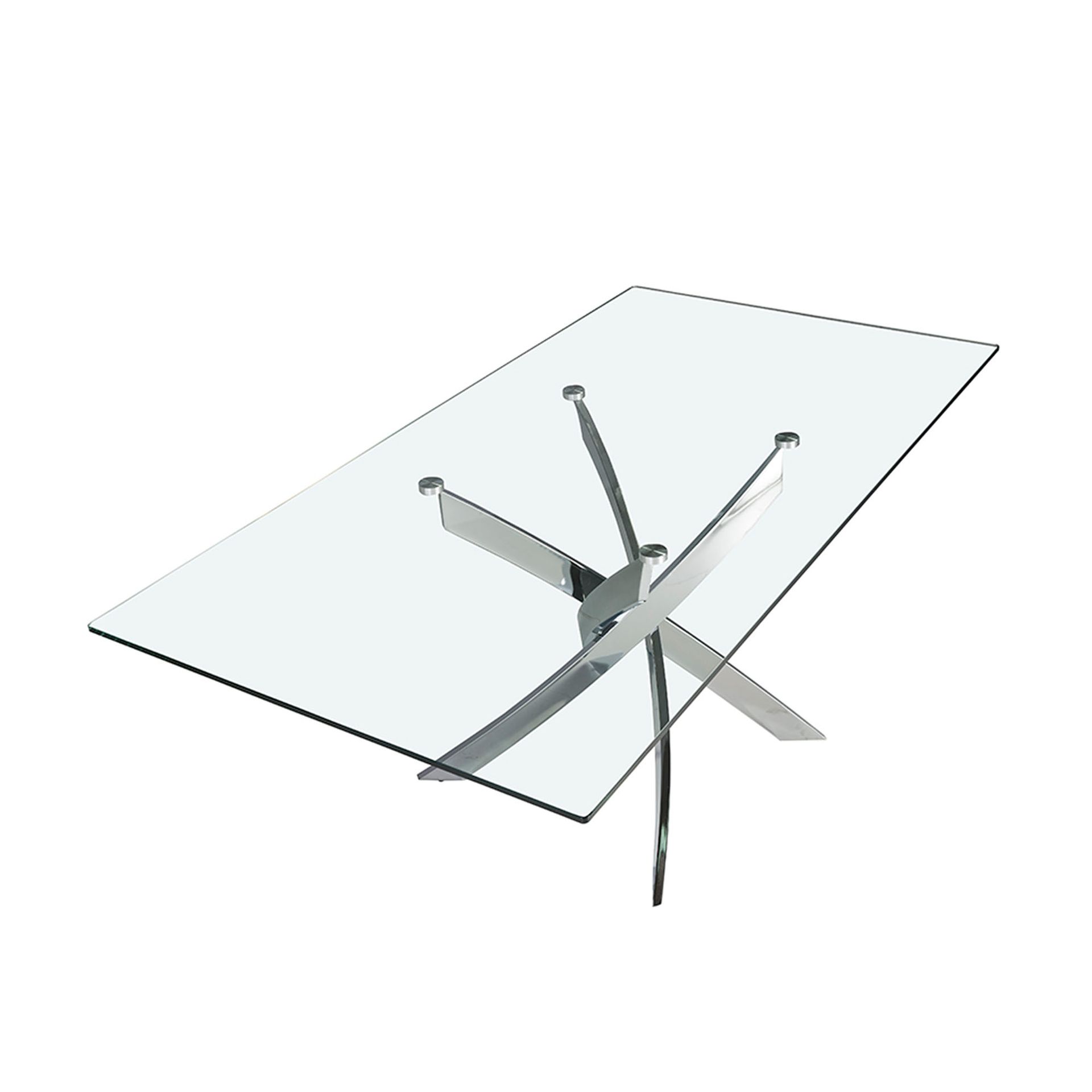 Dining table glass steel silver