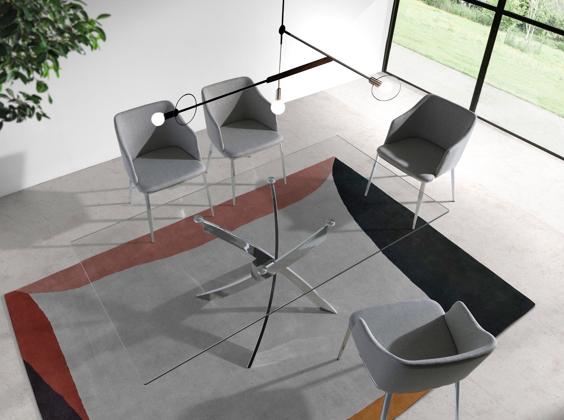 Dining table glass steel silver
