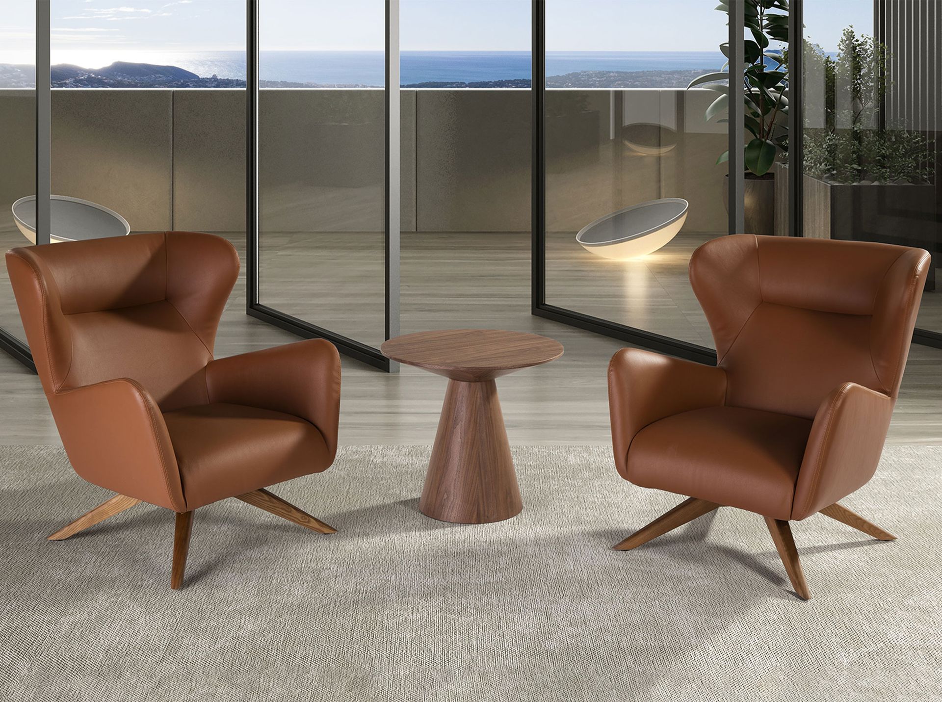 Revolving armchair faux leather brown