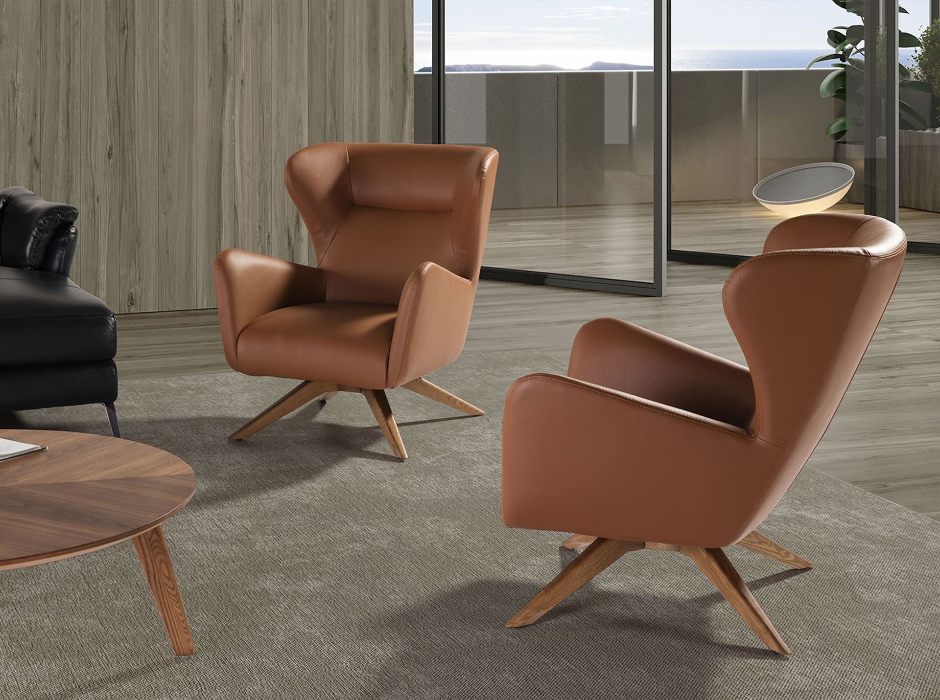 Revolving armchair faux leather brown