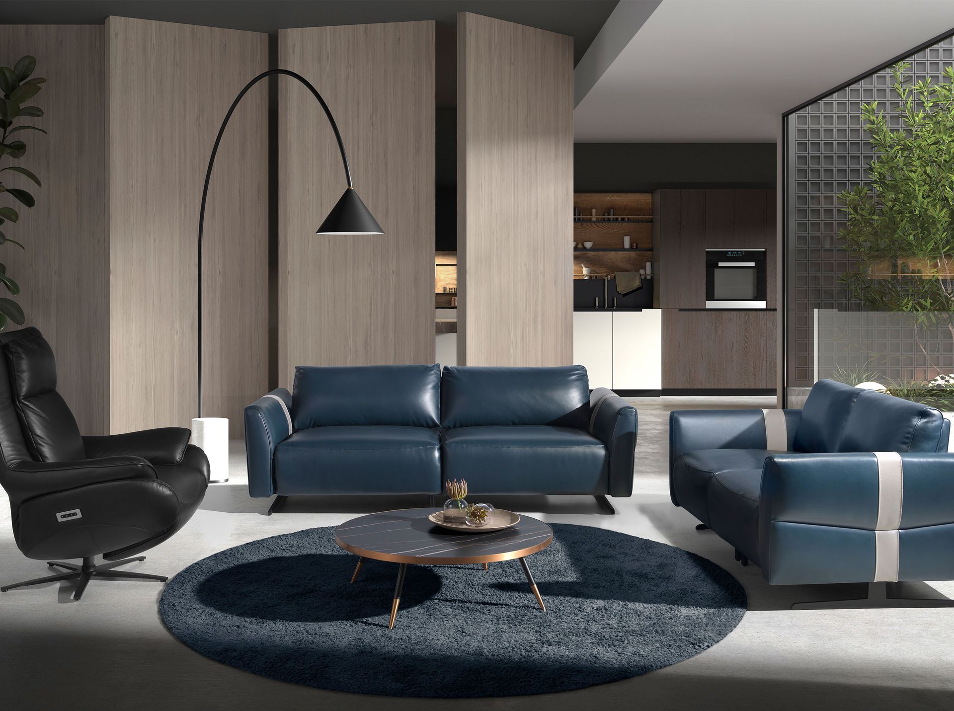 Round coffee table marble steel