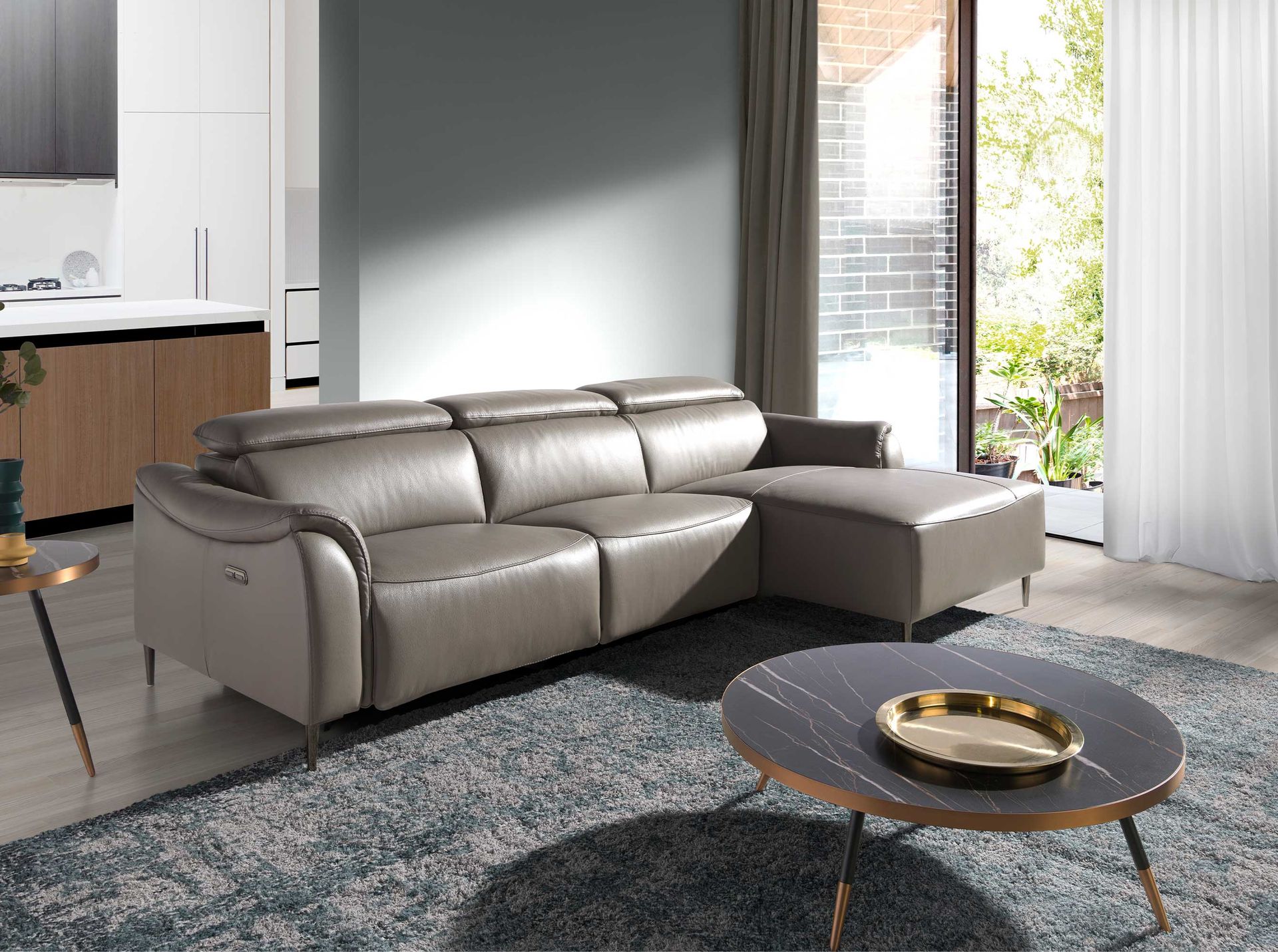 Round coffee table marble steel