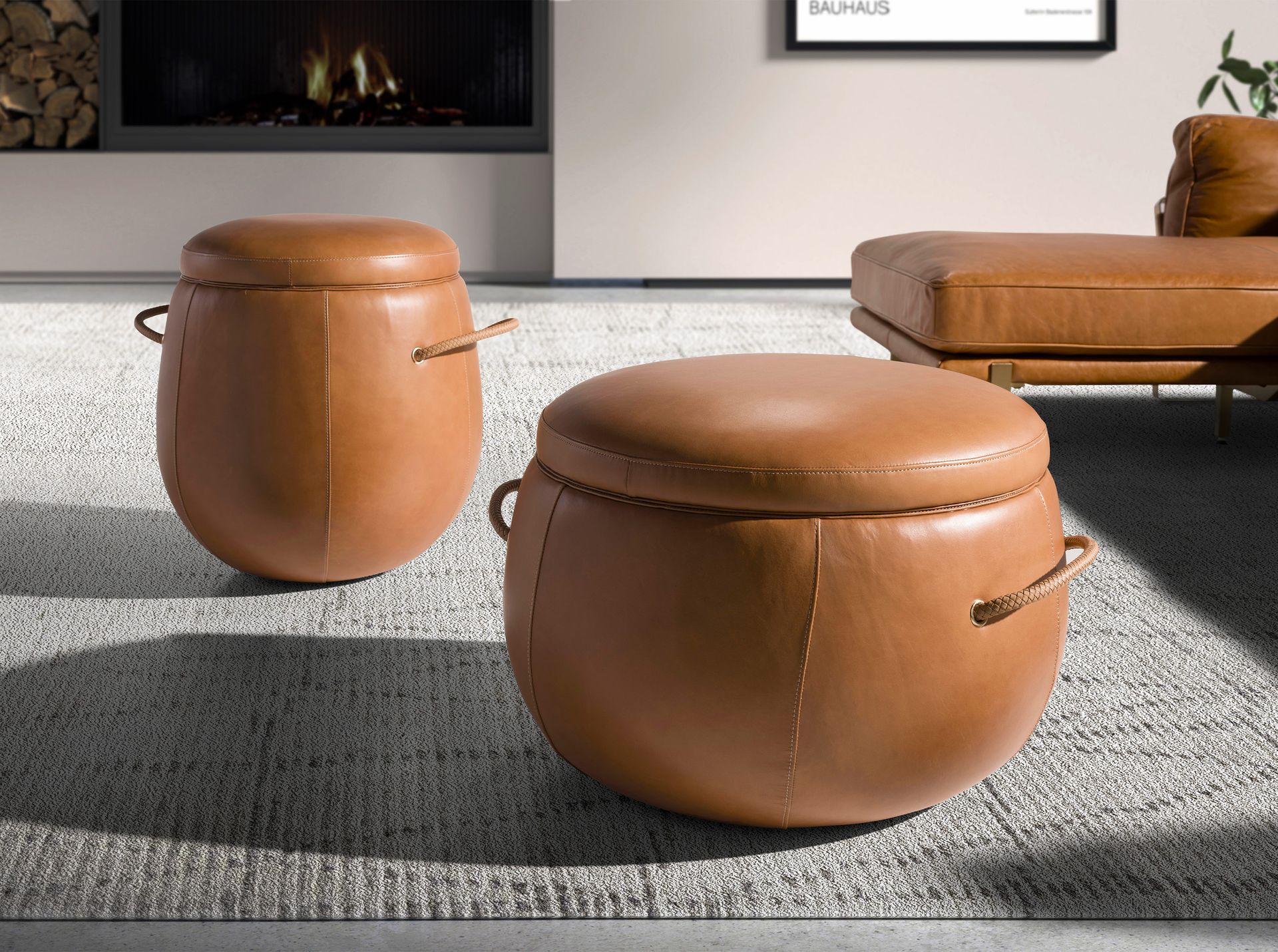 Footstool Leather Brown