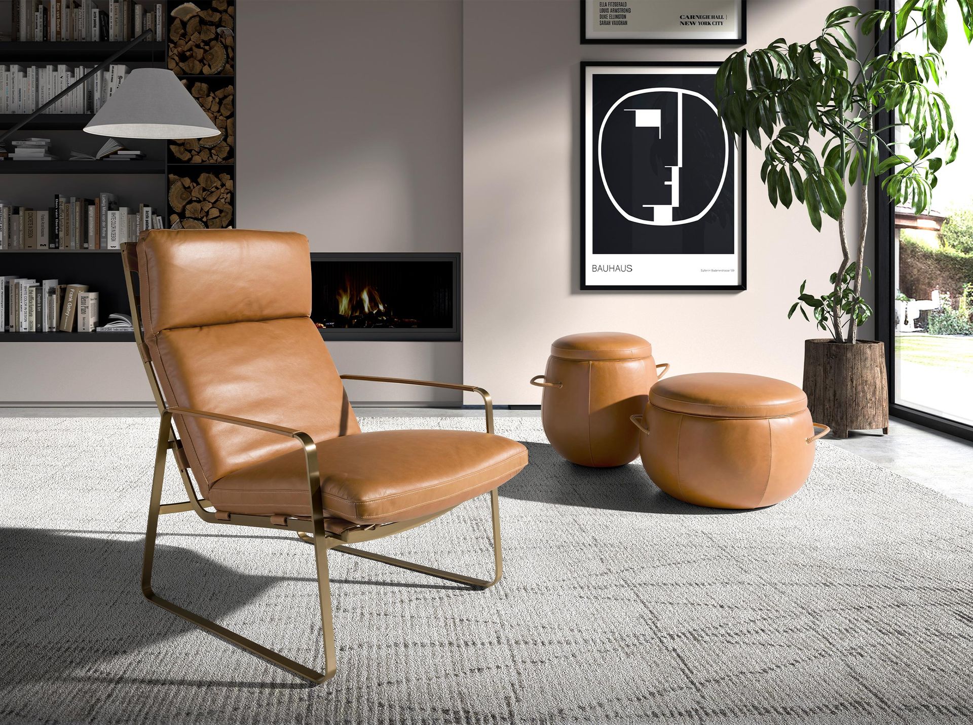 Footstool Leather Brown