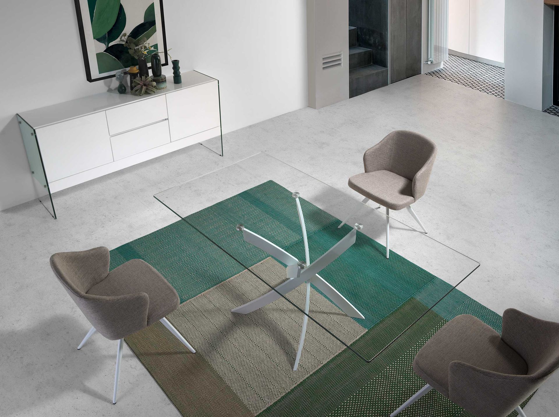 Dining table glass steel white