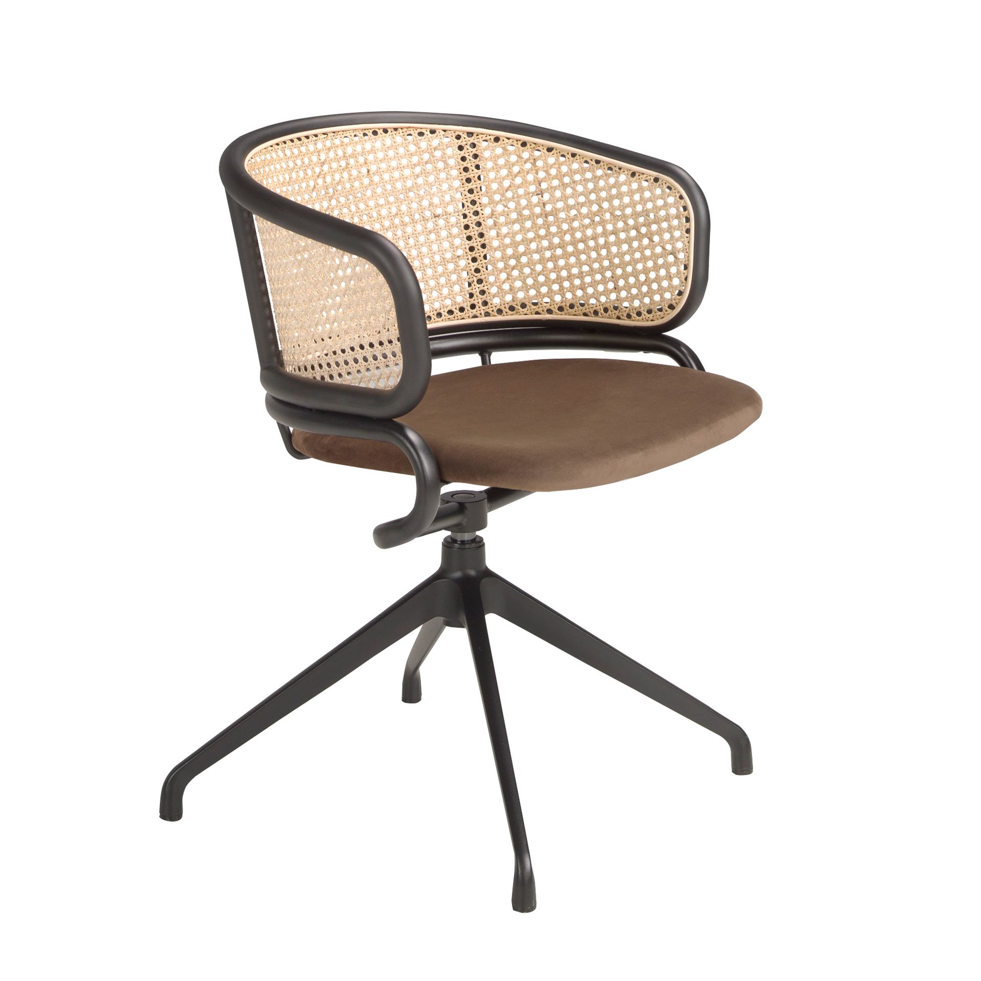 Swiveling armchair Rattan Velvet Brown