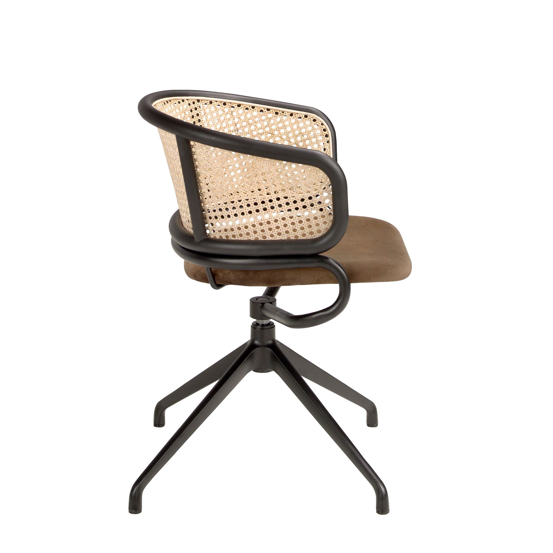 Swiveling armchair Rattan Velvet Brown