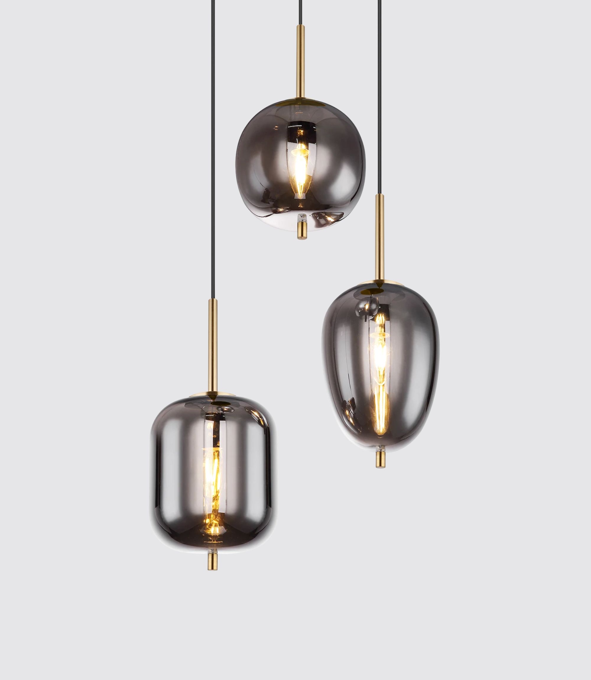 3-arm pendant lamp grey smoked glass