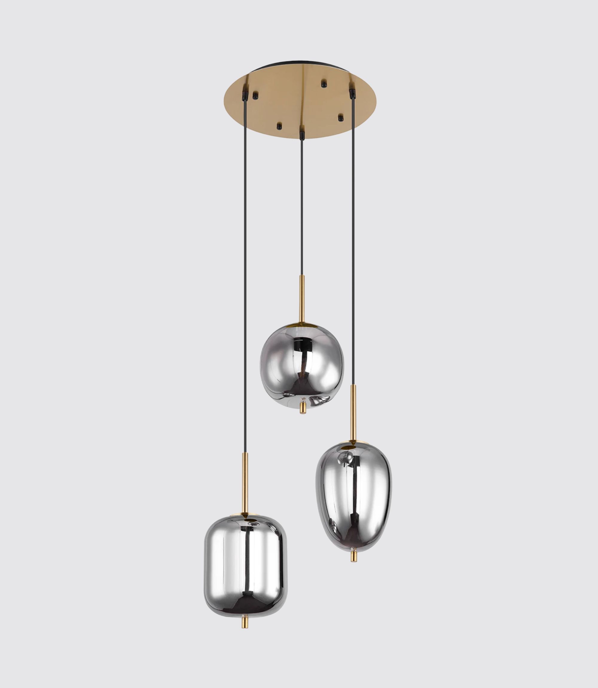 3-Flammige Pendelleuchte graues Rauchglas 
