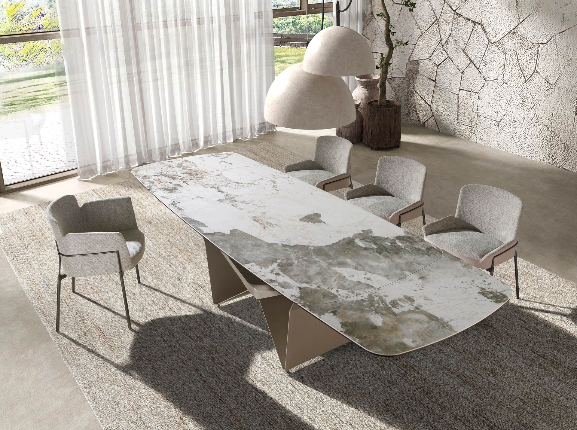 Dining chair leather textile grey