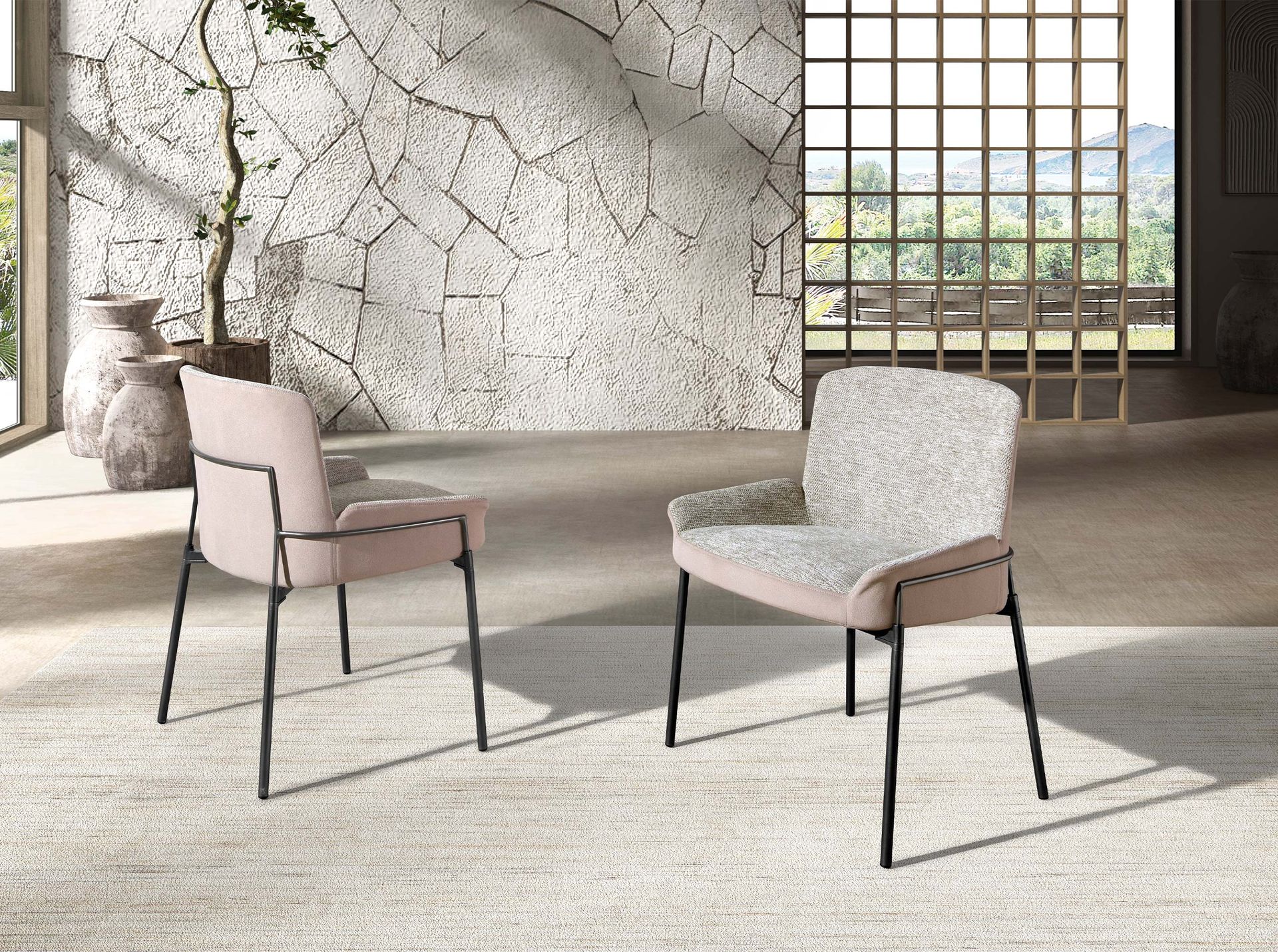 Esszimmerstuhl Leder Textil Grau