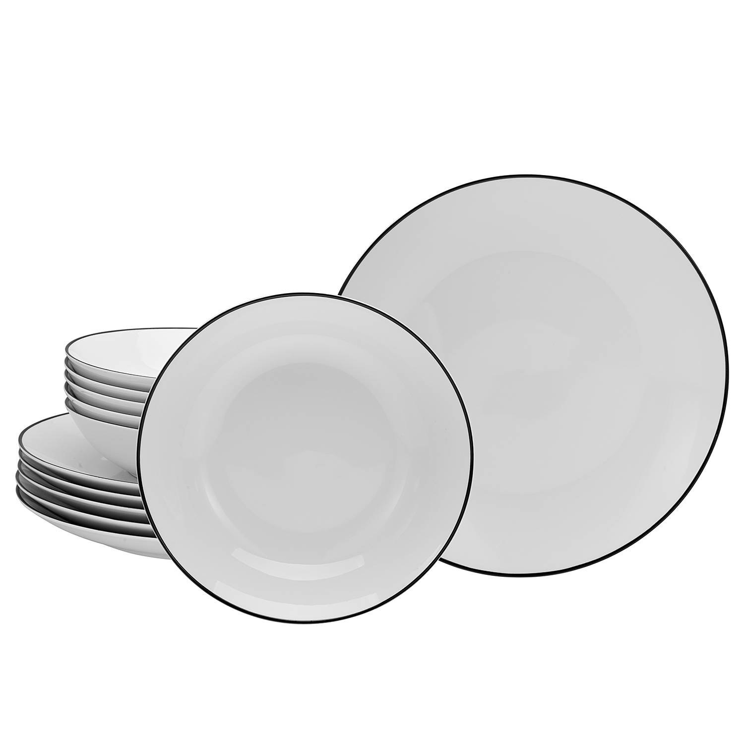 Tafelservice Luna Black Line Porzellan Weiß 12-teilig