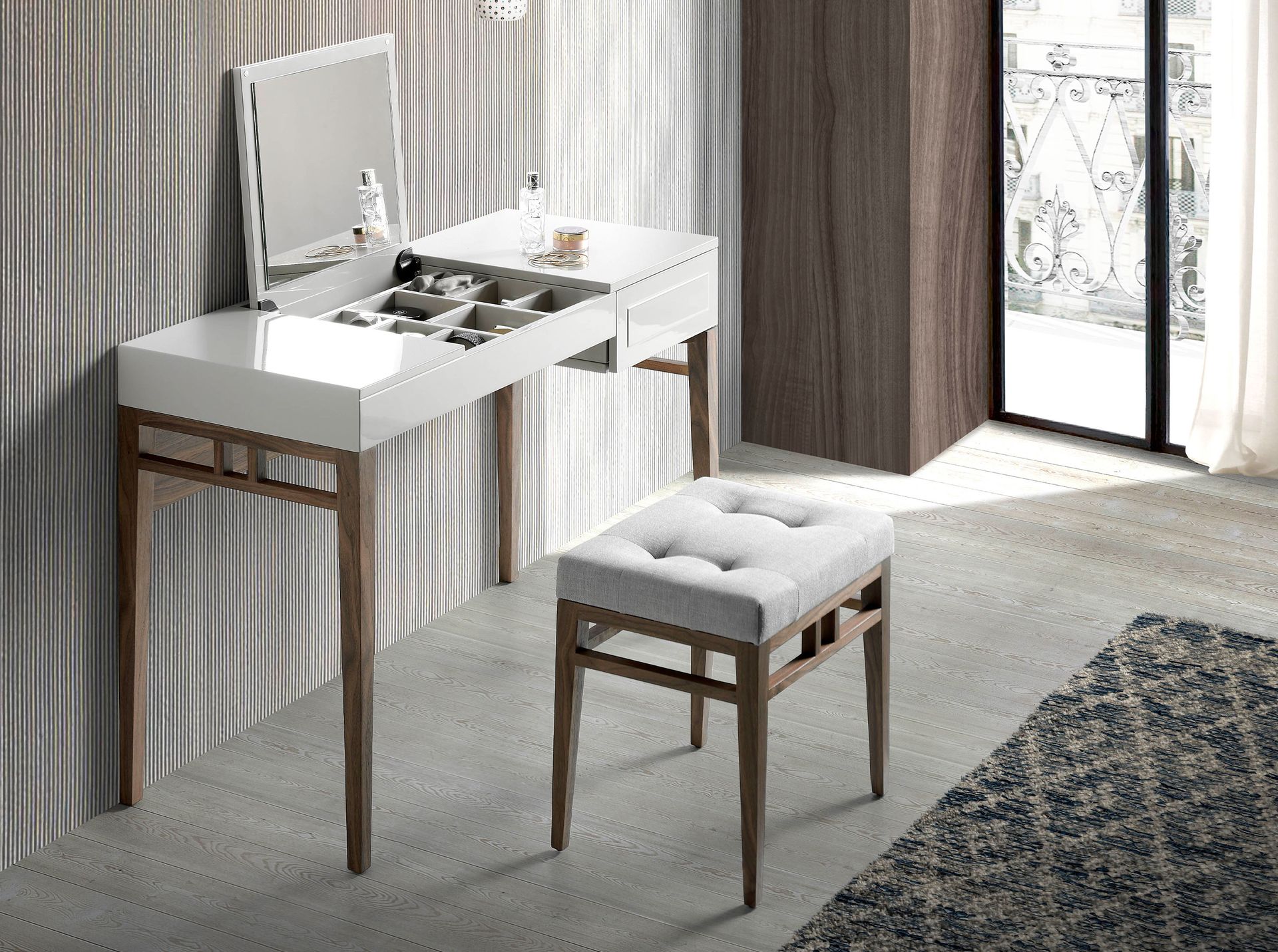 Sgabello tessuto grigio