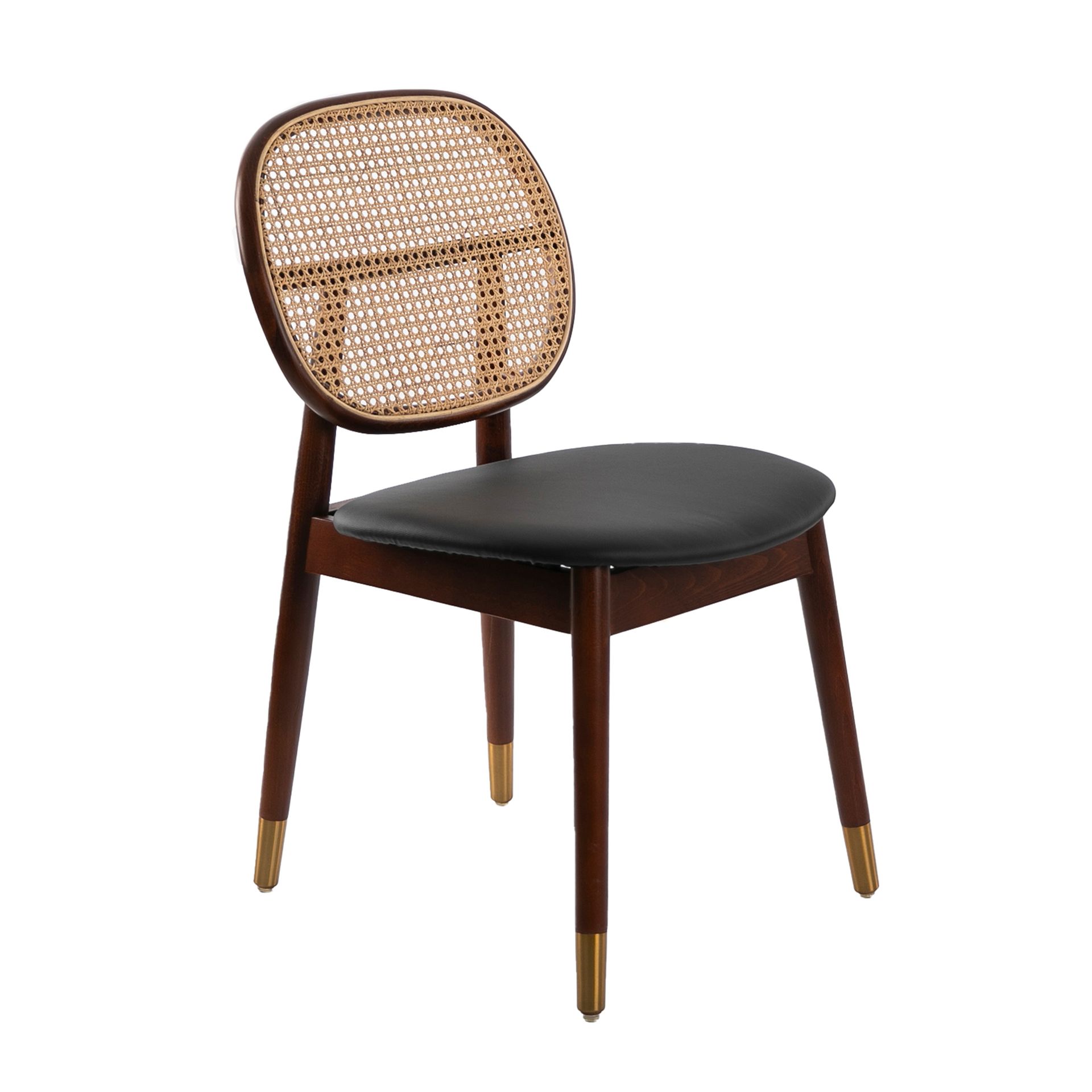 Chair Rattan Faux Leather Black