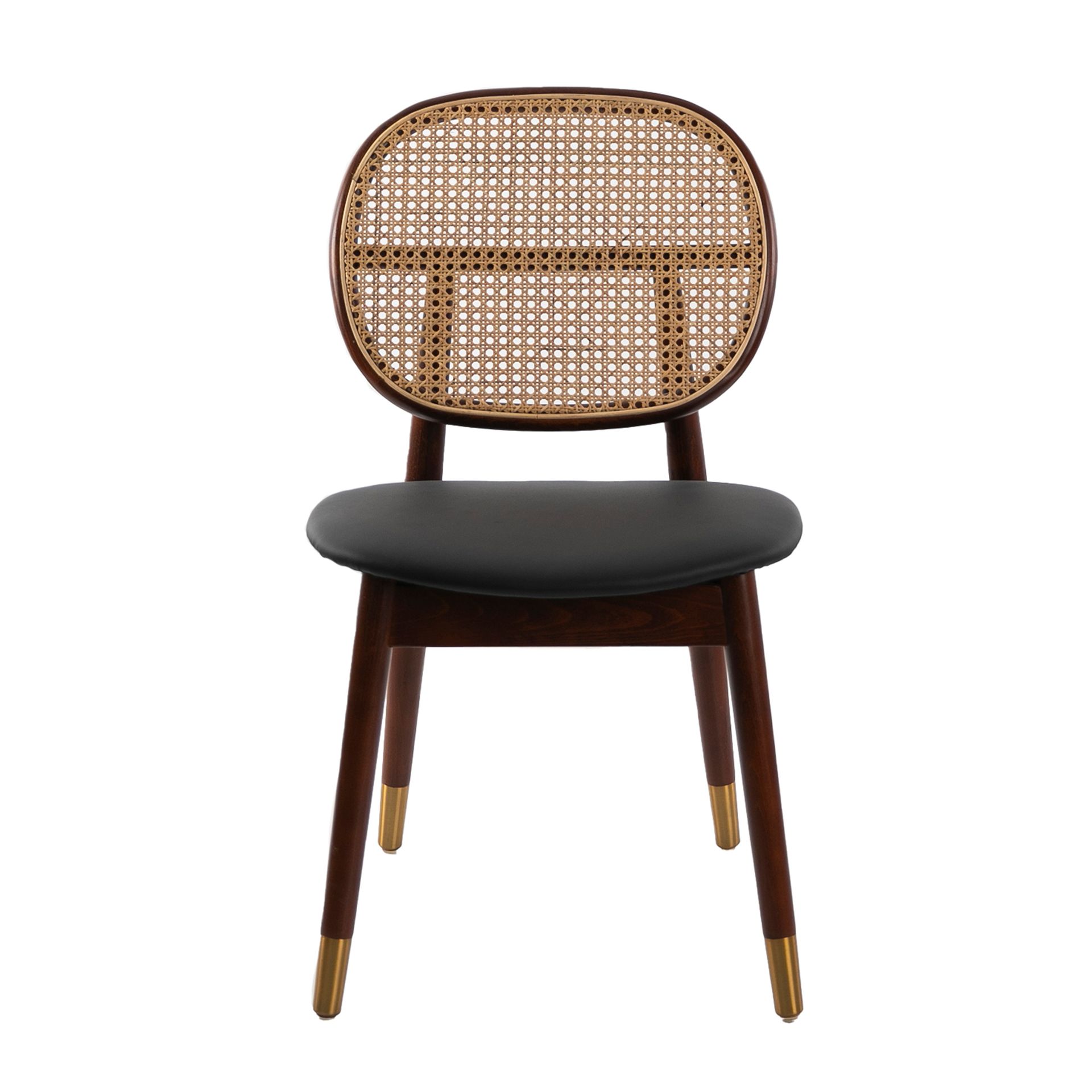 Chair Rattan Faux Leather Black