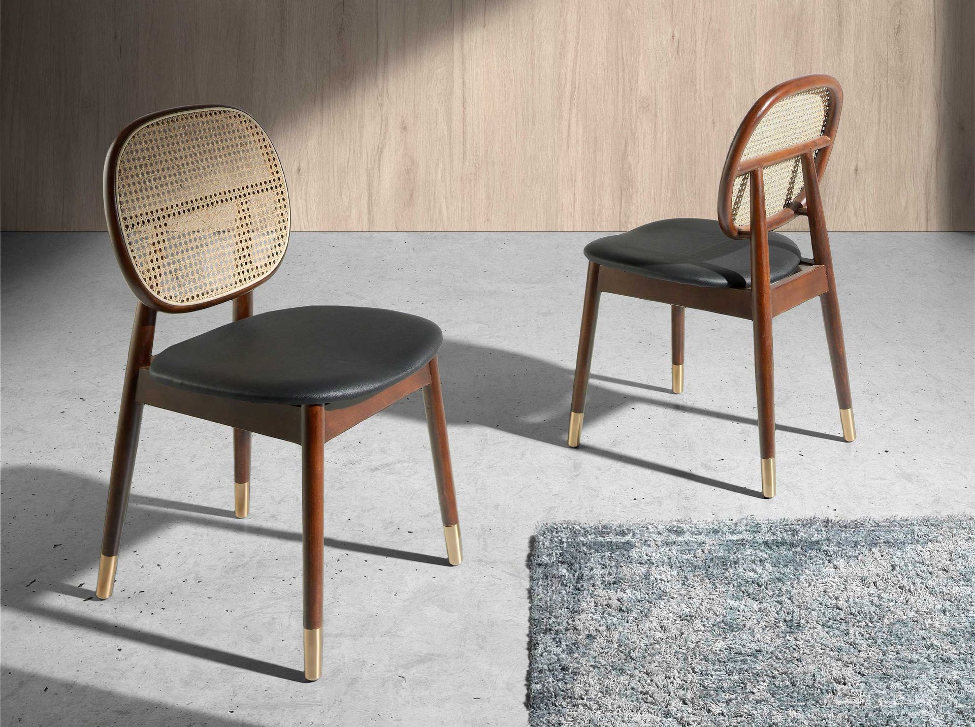Chair Rattan Faux Leather Black