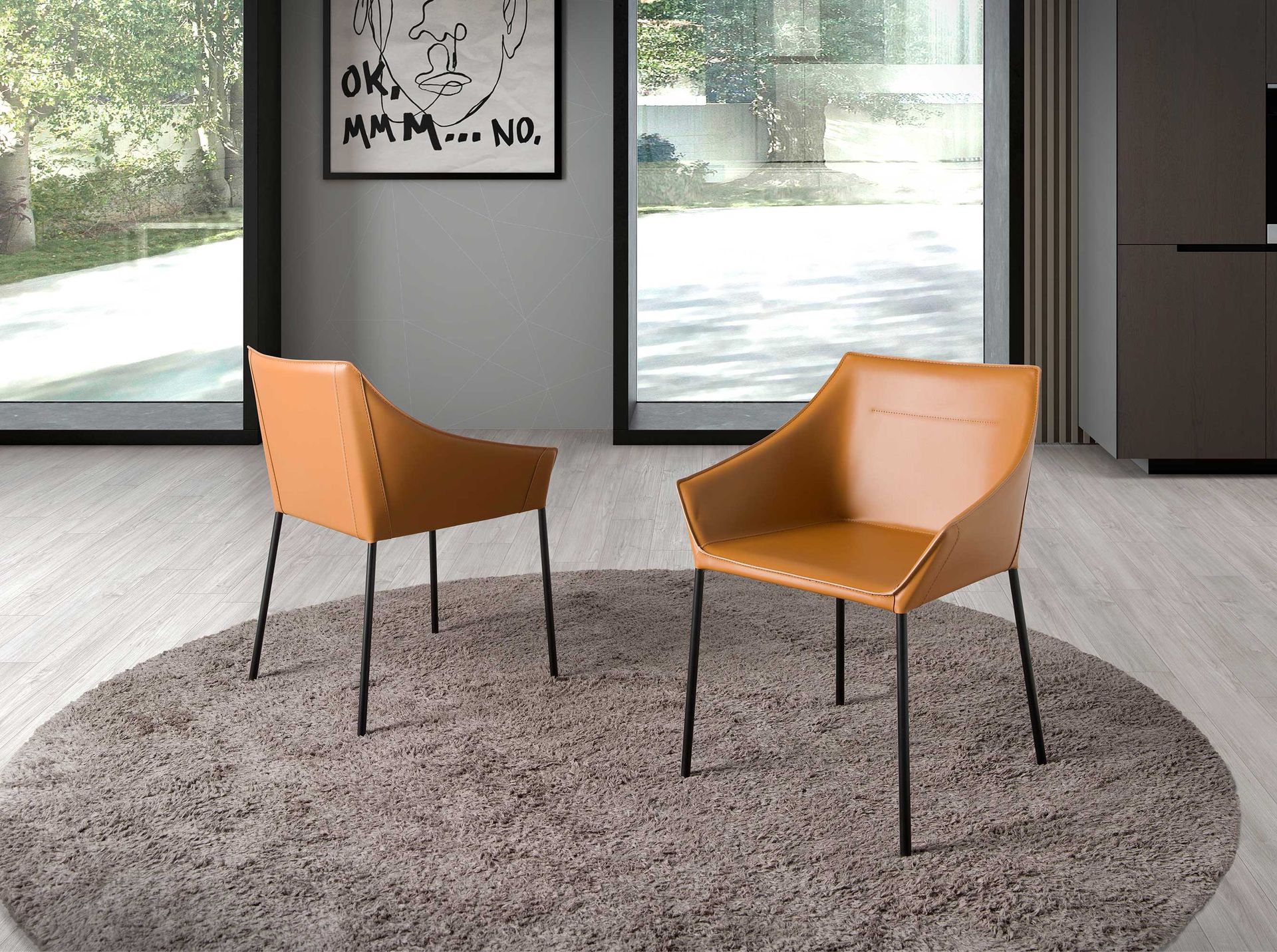 Dining chair synthetic leather brown