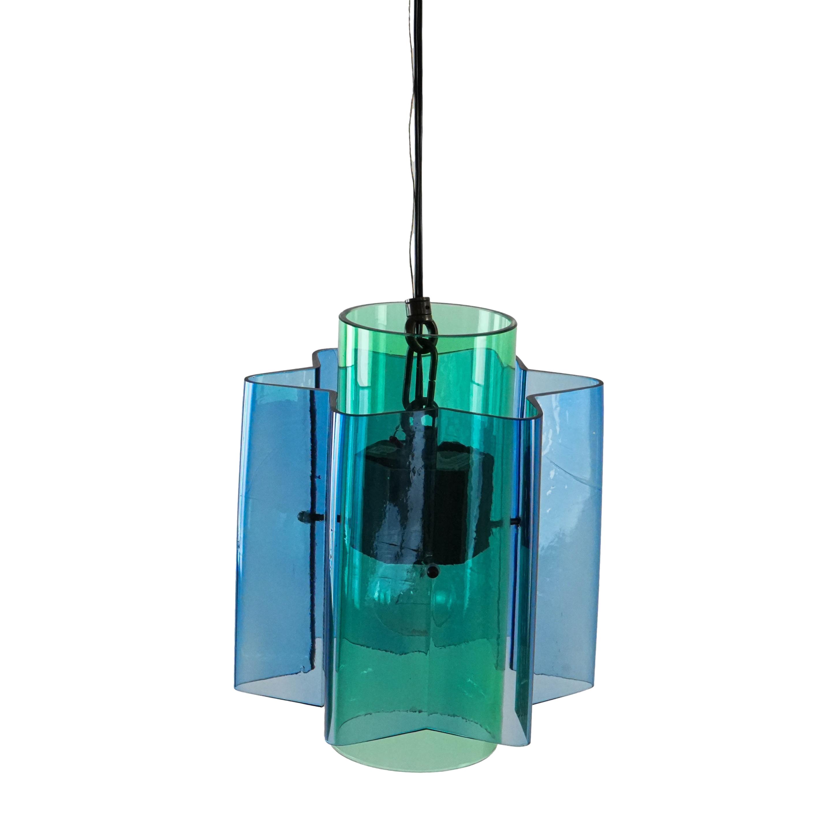 Hanging lamp glass blue 1970s
