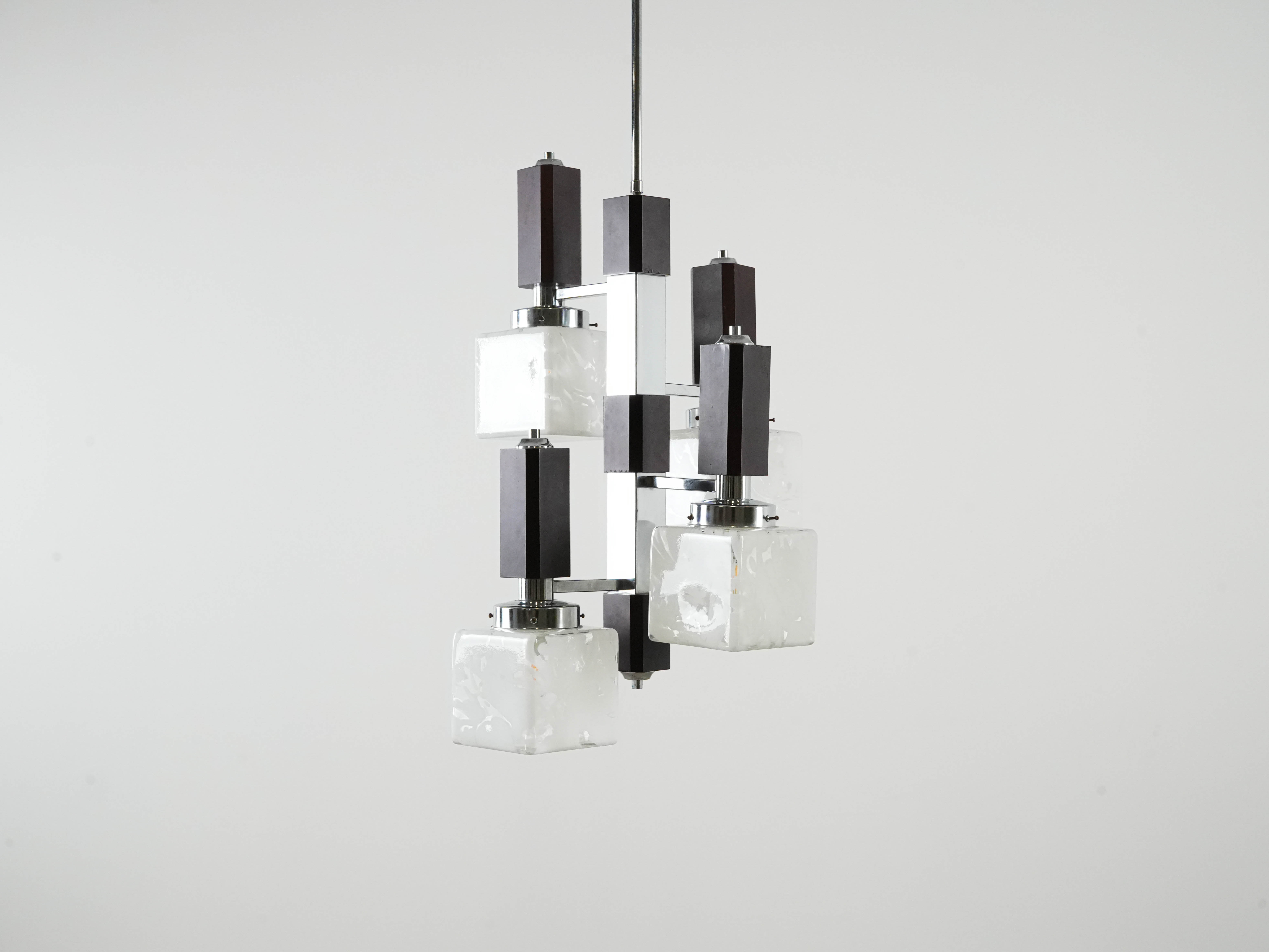 Hanging lamp glass metal 1970s