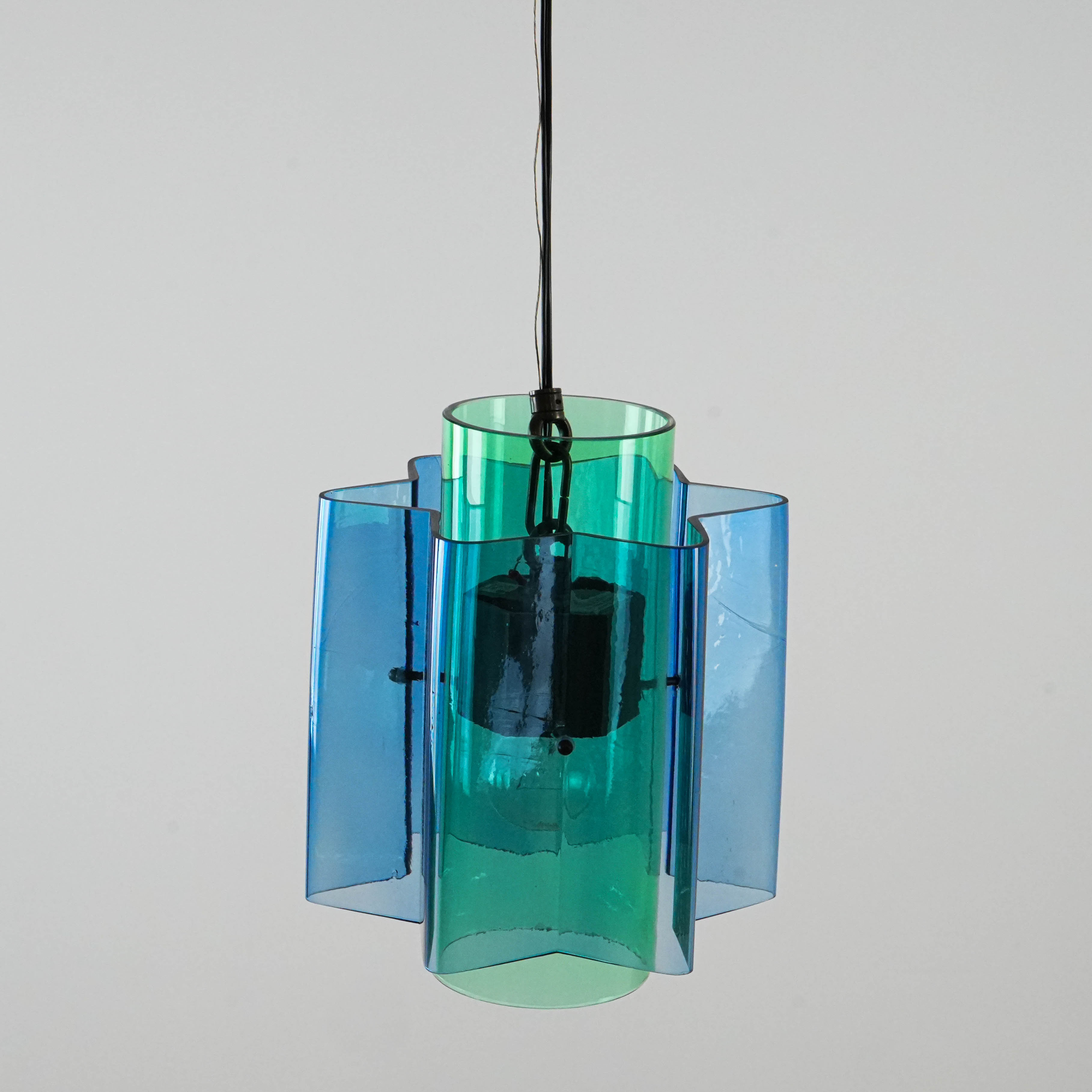 Hängelampe Glas Blau 1970er Jahre