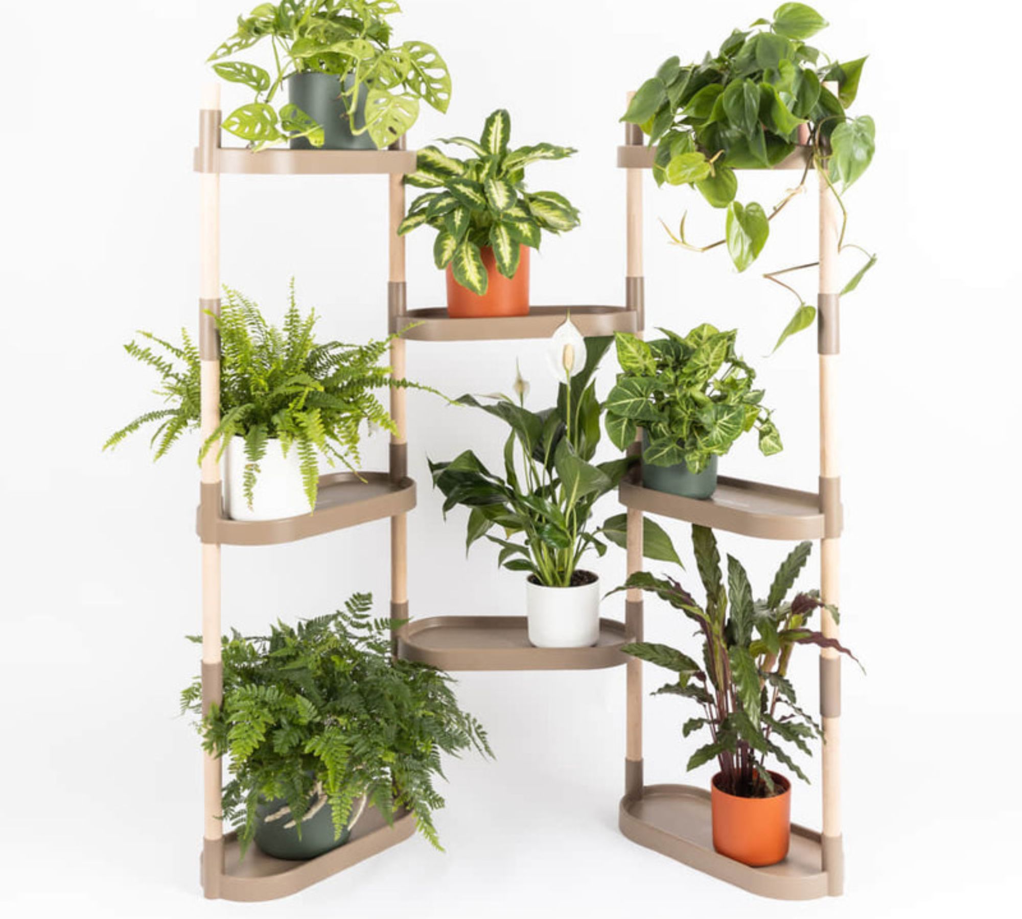 Modular plant stand with 8 shelves Brown