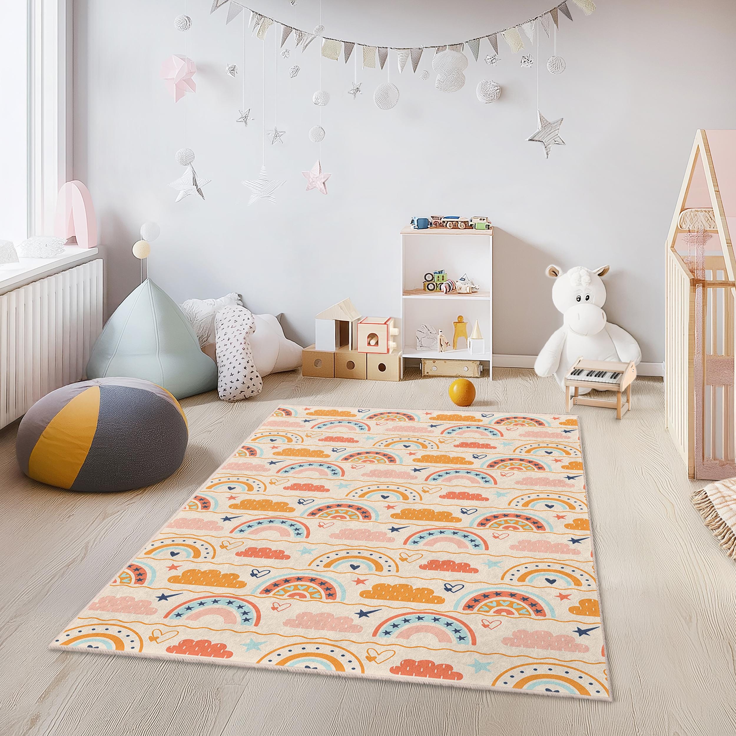 Regenbogen Wolken Kinderteppich 80x300cm