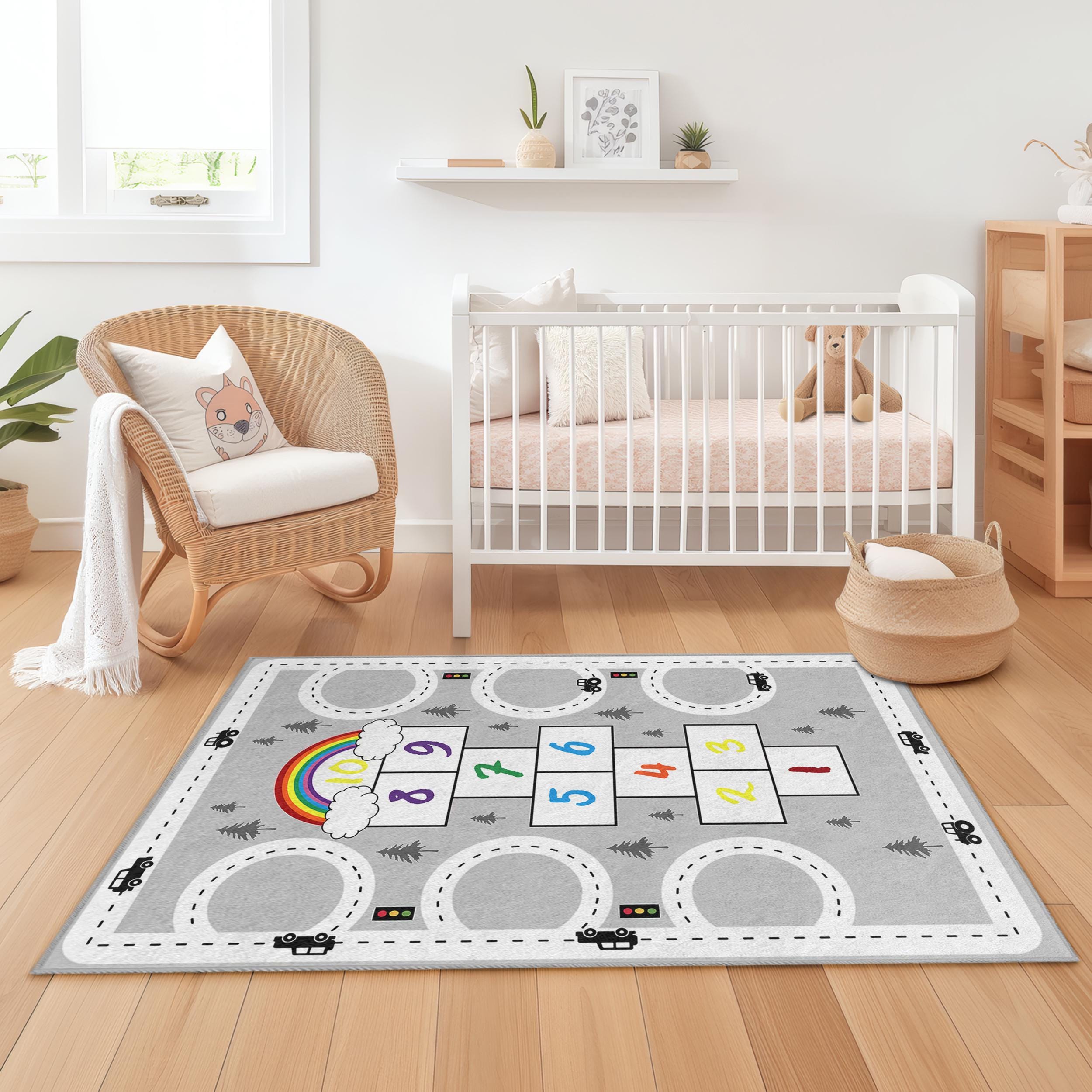Regenbogen Hüpfspiel Kinderteppich Mehrfarbig 80x300cm