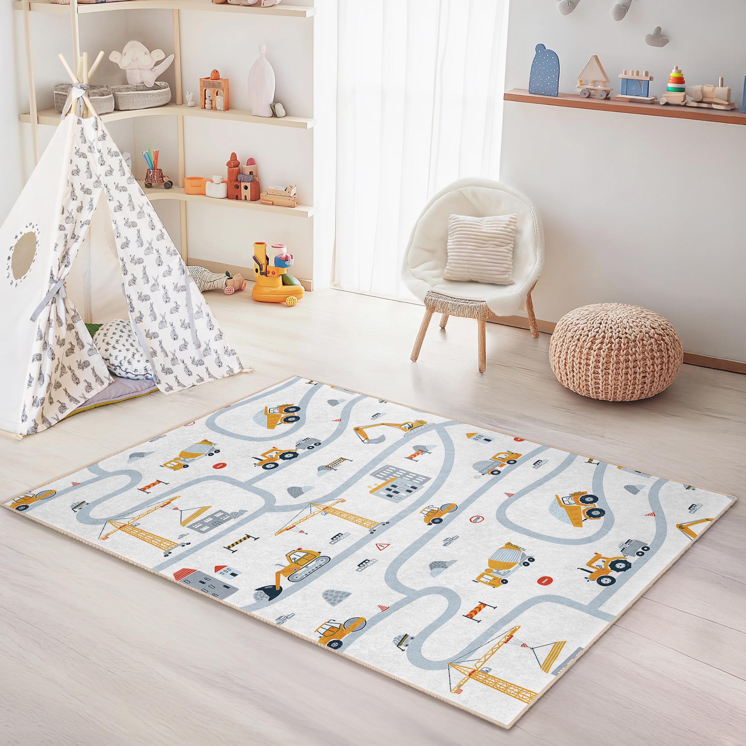 Construction site children's rug multicoloured 120x180cm