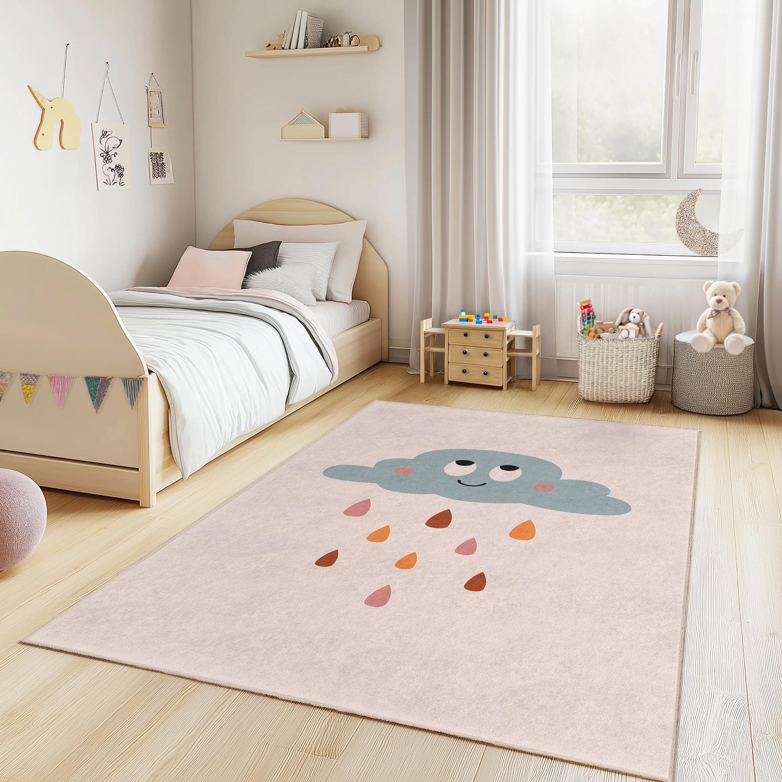 Wolke und Regen Kinderteppich Mehrfarbig 100x250cm