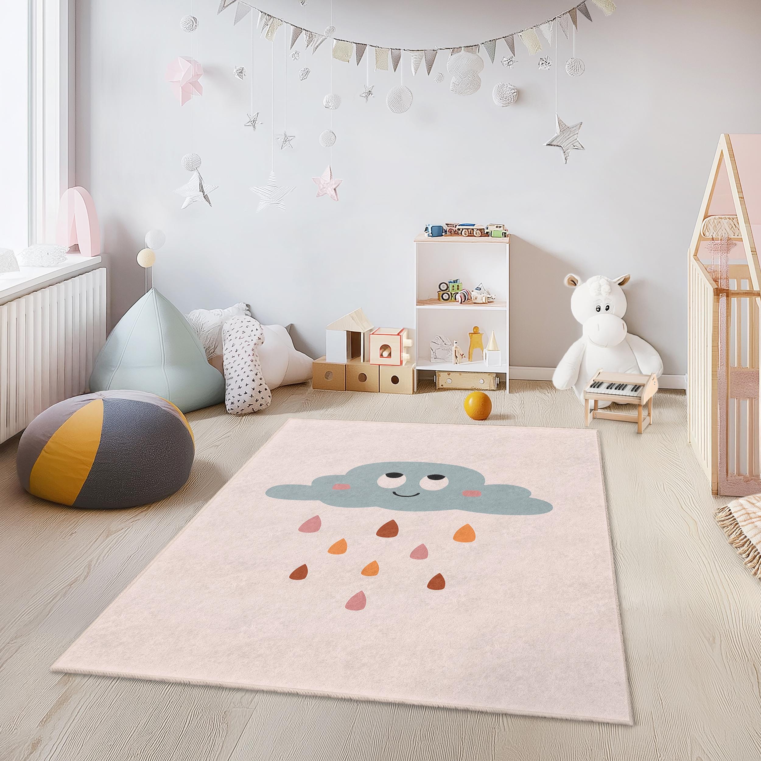 Clouds and Rain Children's Rug Multicolored 80x300 cm