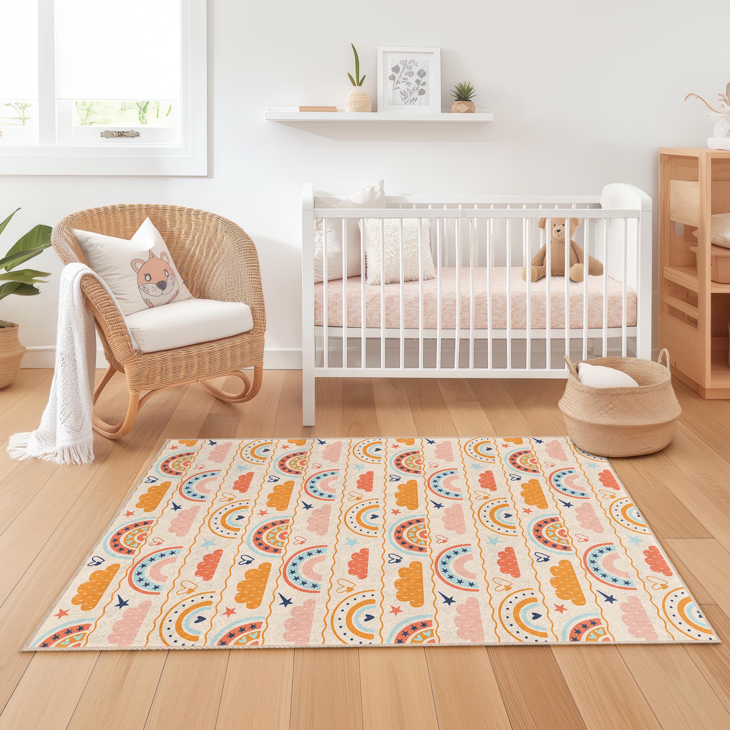 Rainbow and cloud children's rug Multicolored 100x200cm