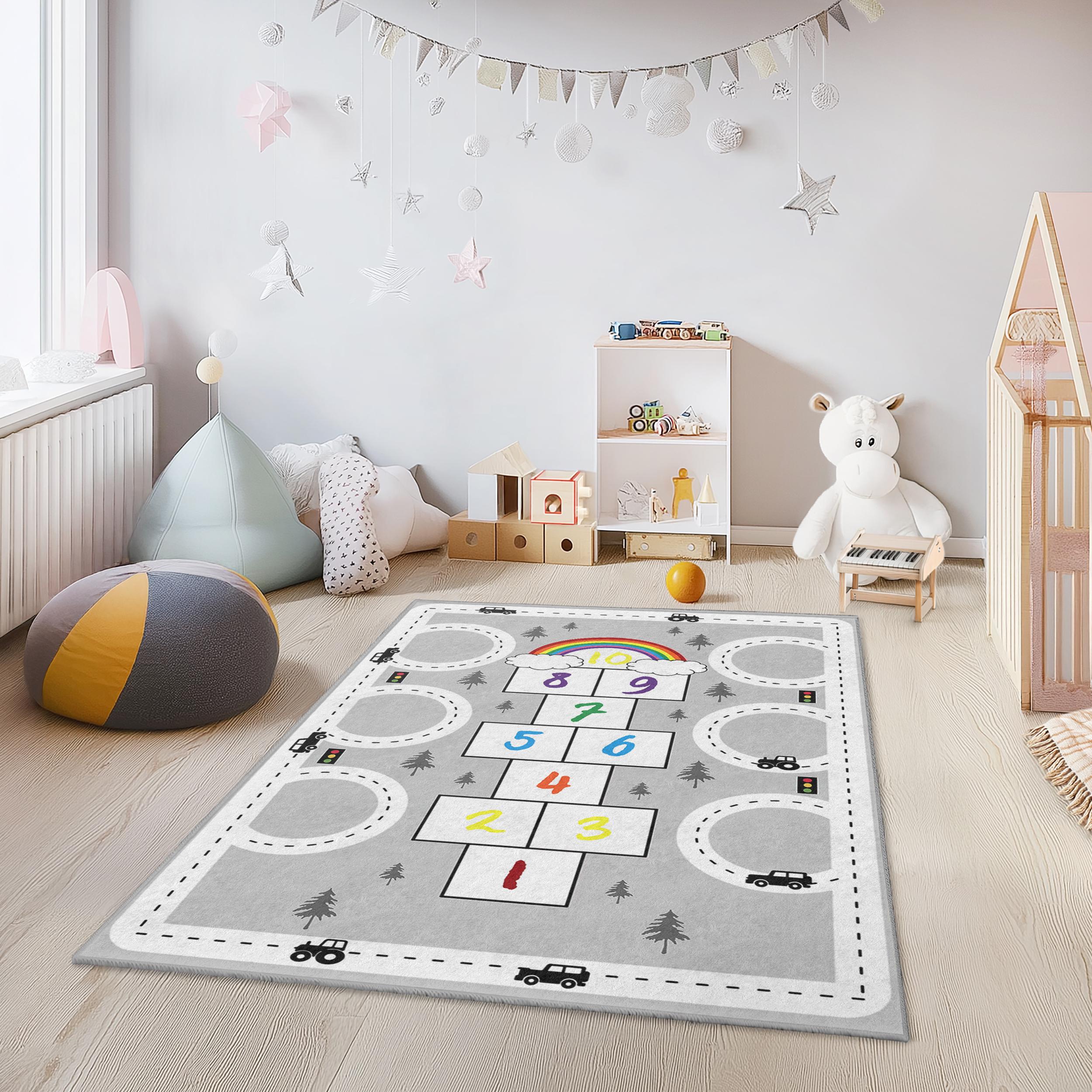 Rainbow Hopscotch Playmat Multicoloured 160x230cm