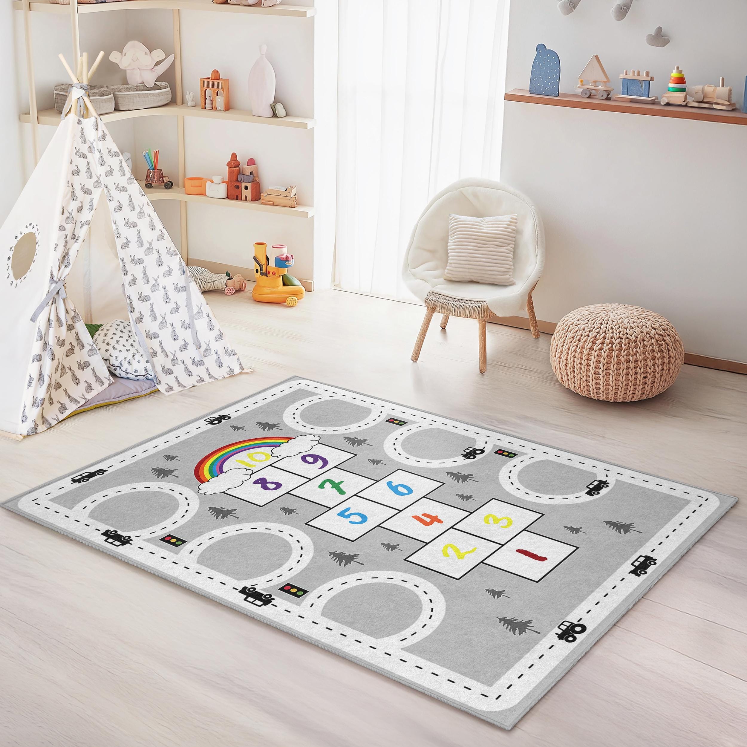 Regenbogen Hüpfspiel Kinderteppich Mehrfarbig 160x230cm