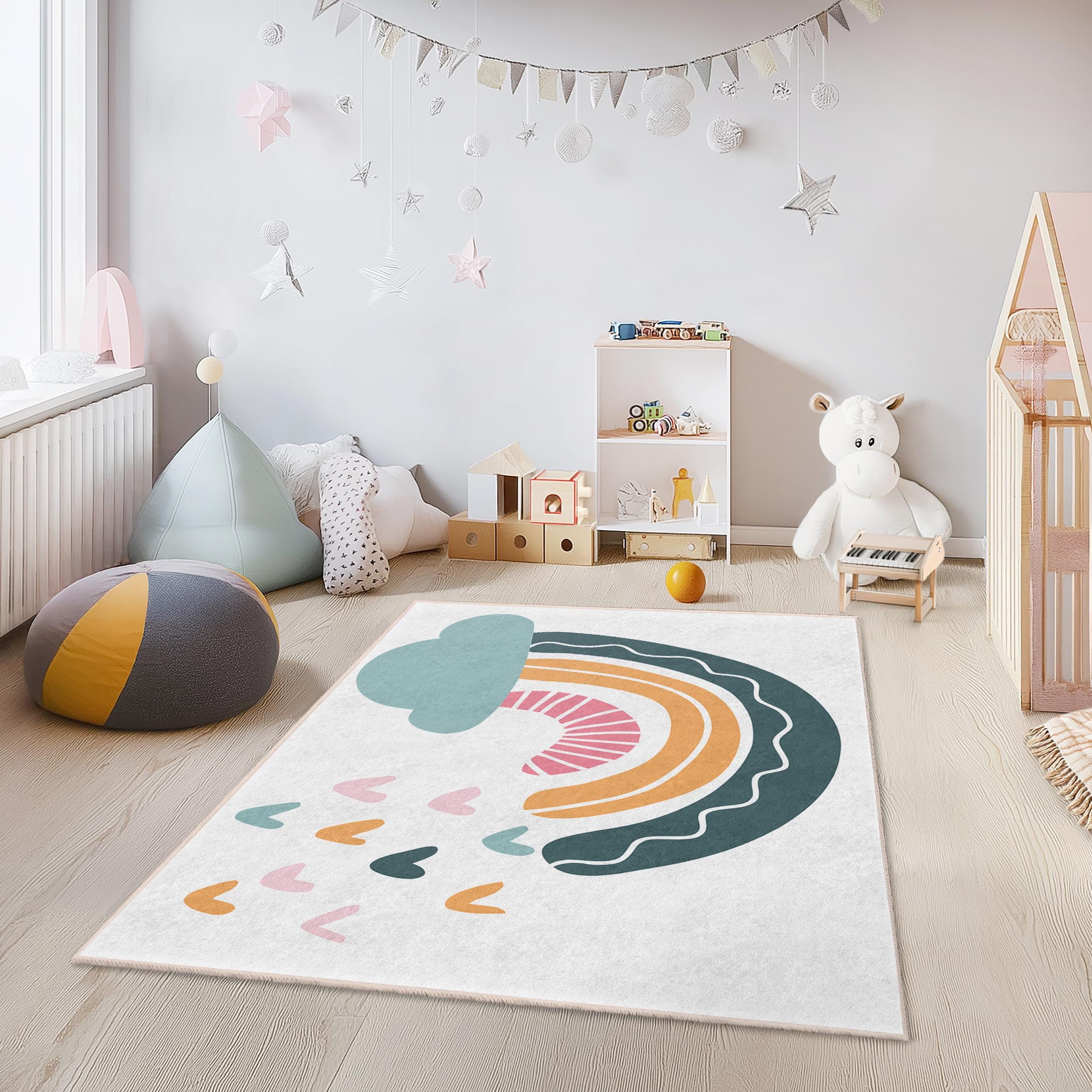 Rainbow and clouds children's rug Multicoloured 100x250 cm