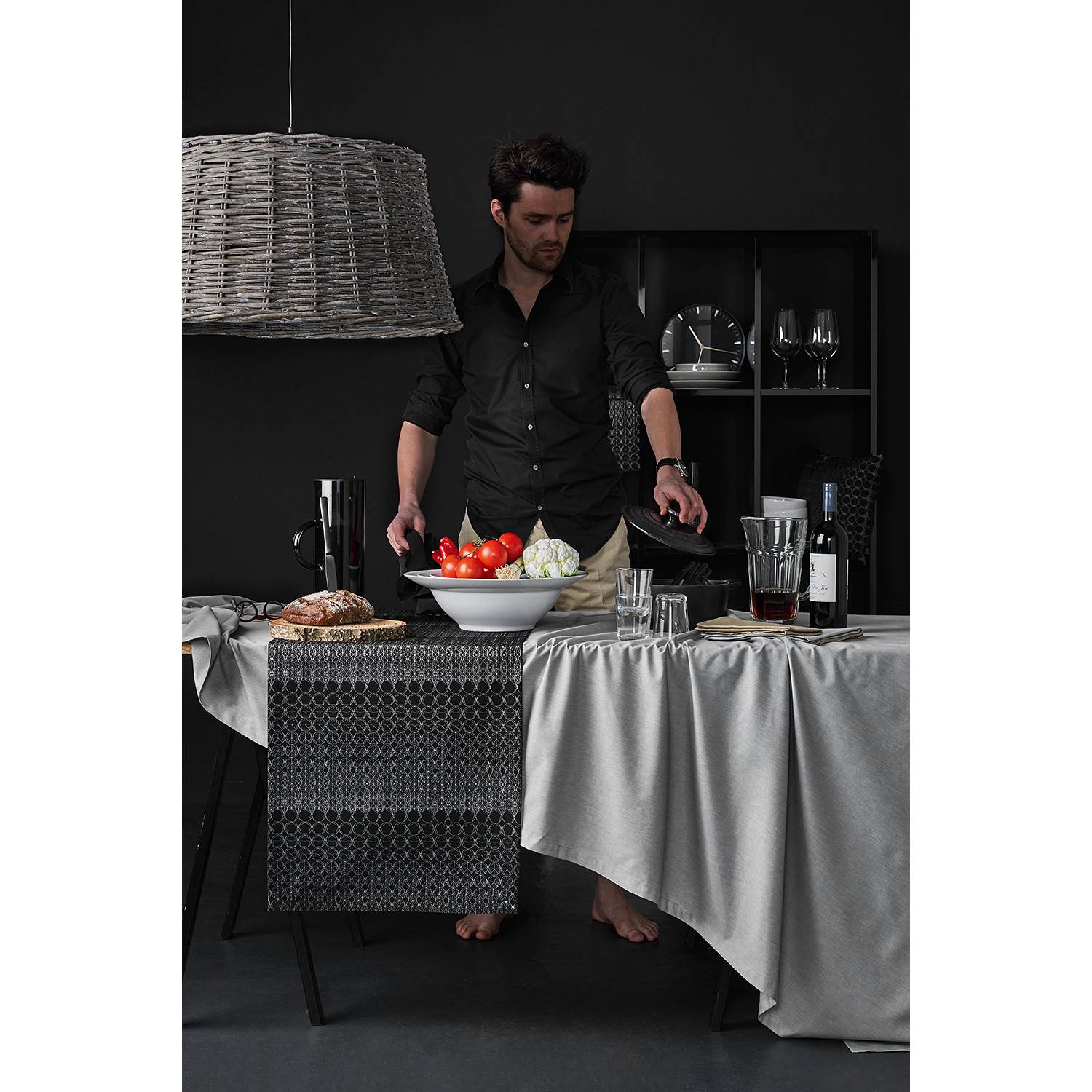 Table runner Woven fabric Charcoal 48x140cm