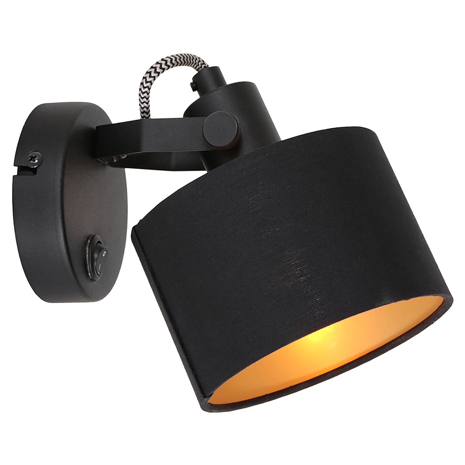 Black Wall Lamp 1-Light Iron Cotton Black