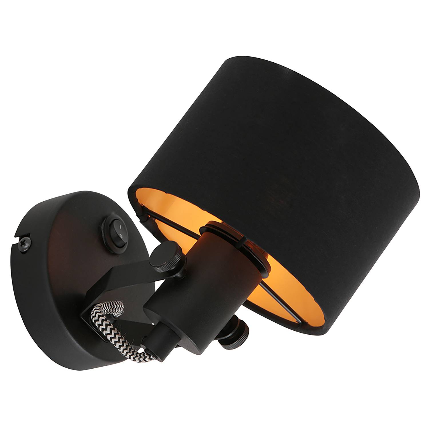 Black Wall Lamp 1-Light Iron Cotton Black