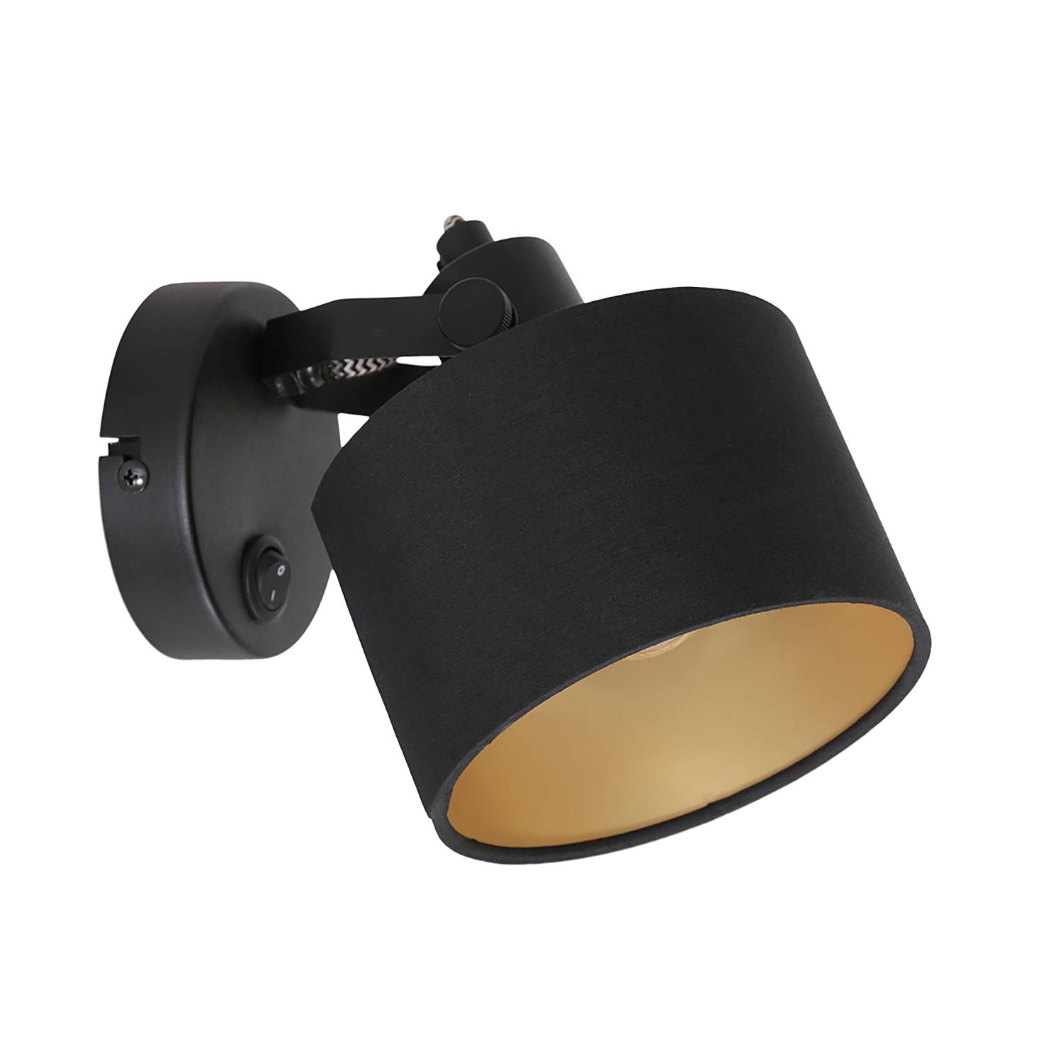 Black Wall Lamp 1-Light Iron Cotton Black