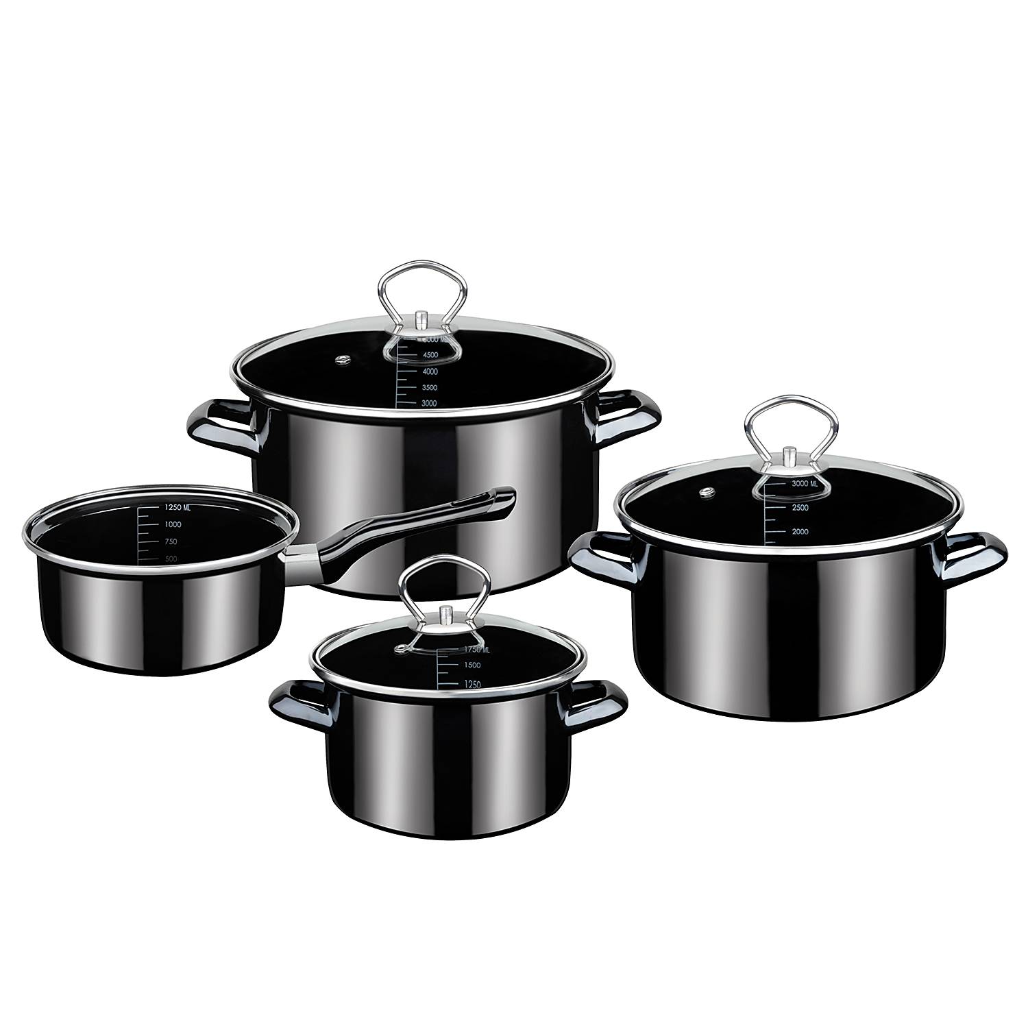 7x Professional Cookware Set Black Star Black Steel