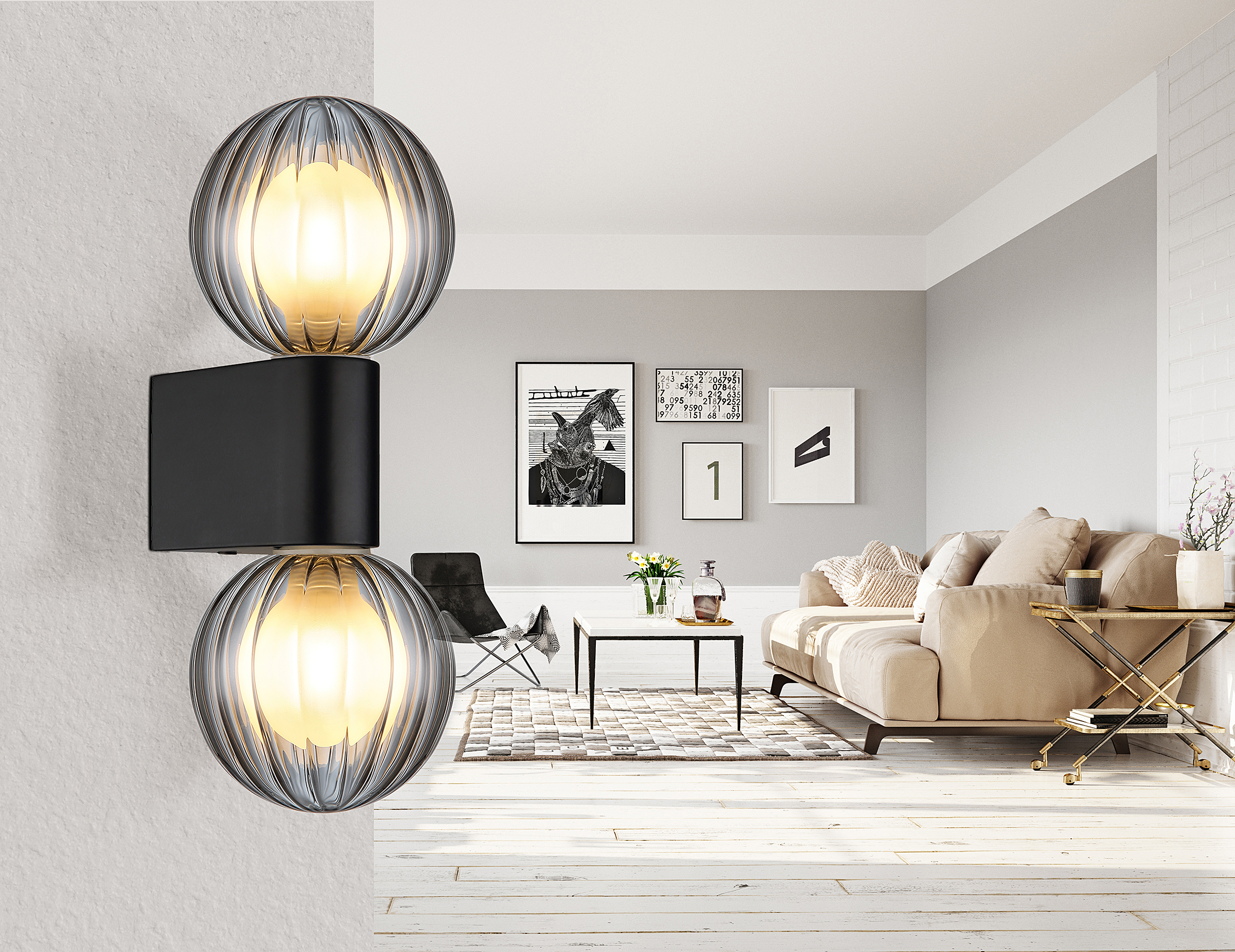 Wall Lamp Ander Type A Smoked Glass Aluminium Black
