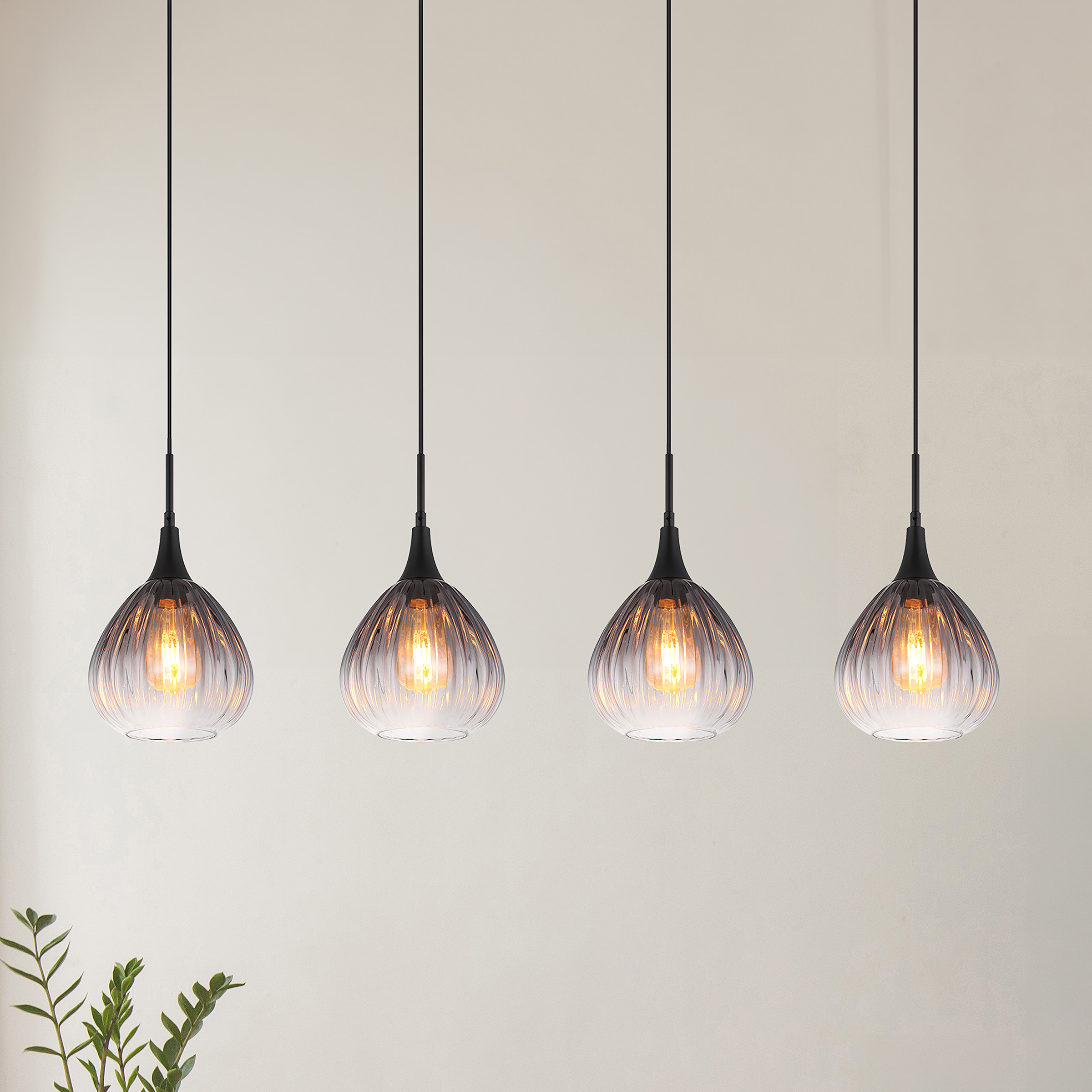 Olsen Pendelleuchte Typ B 4-Flammig Rauchglas Schwarz