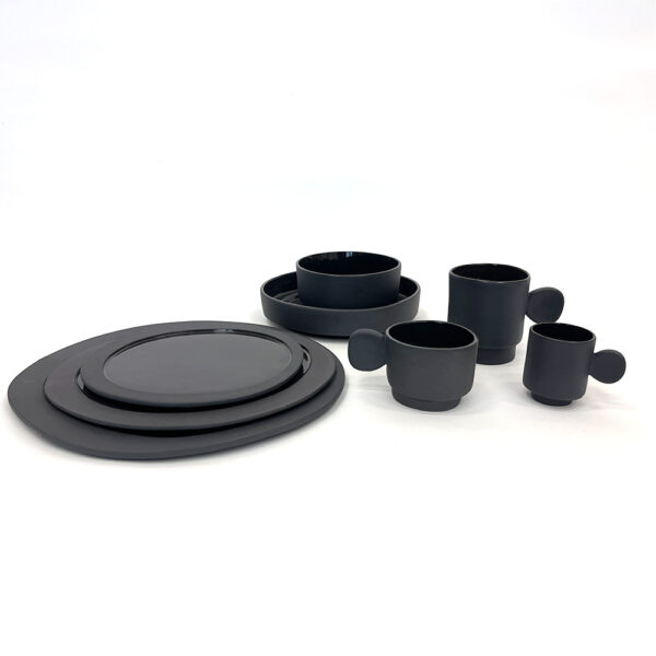 Tableware set 5 people ceramic dark grey