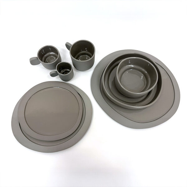 Dish set 5 persons Ceramic Light gray