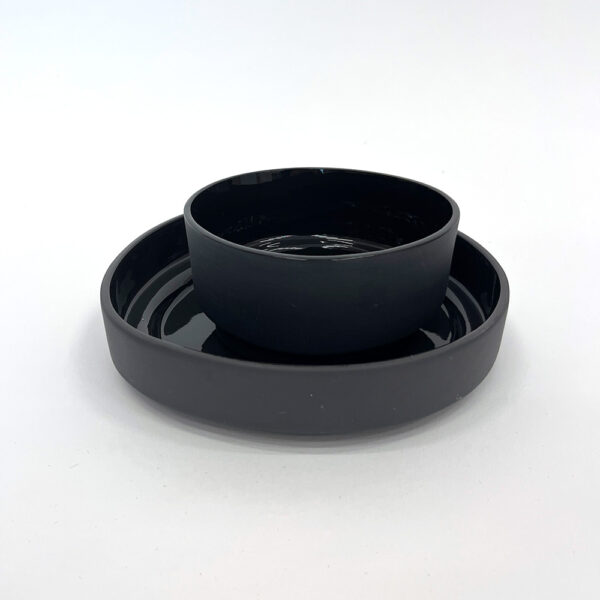 Tableware set 5 people ceramic dark grey