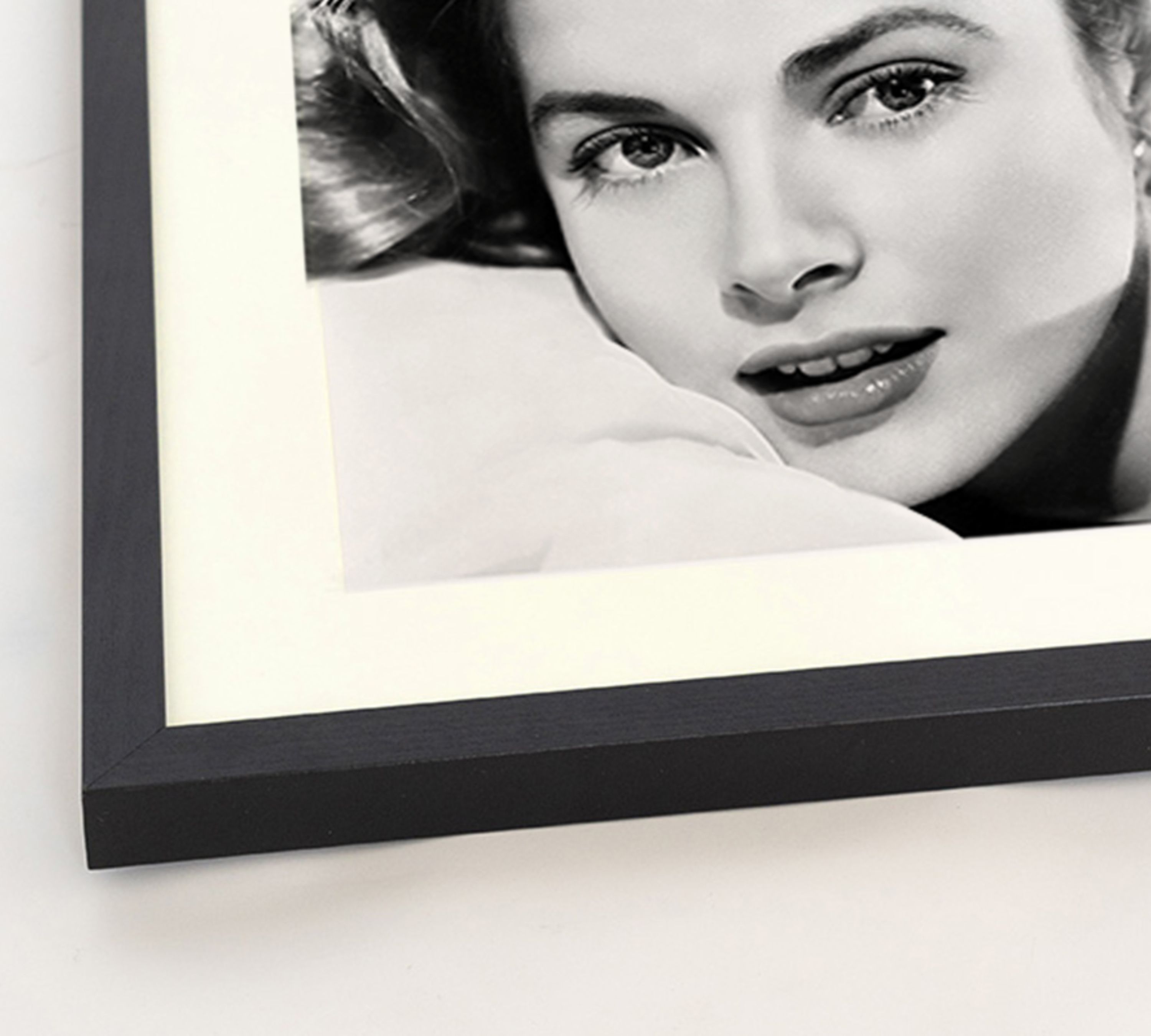 Portrait art print with frame, black and white