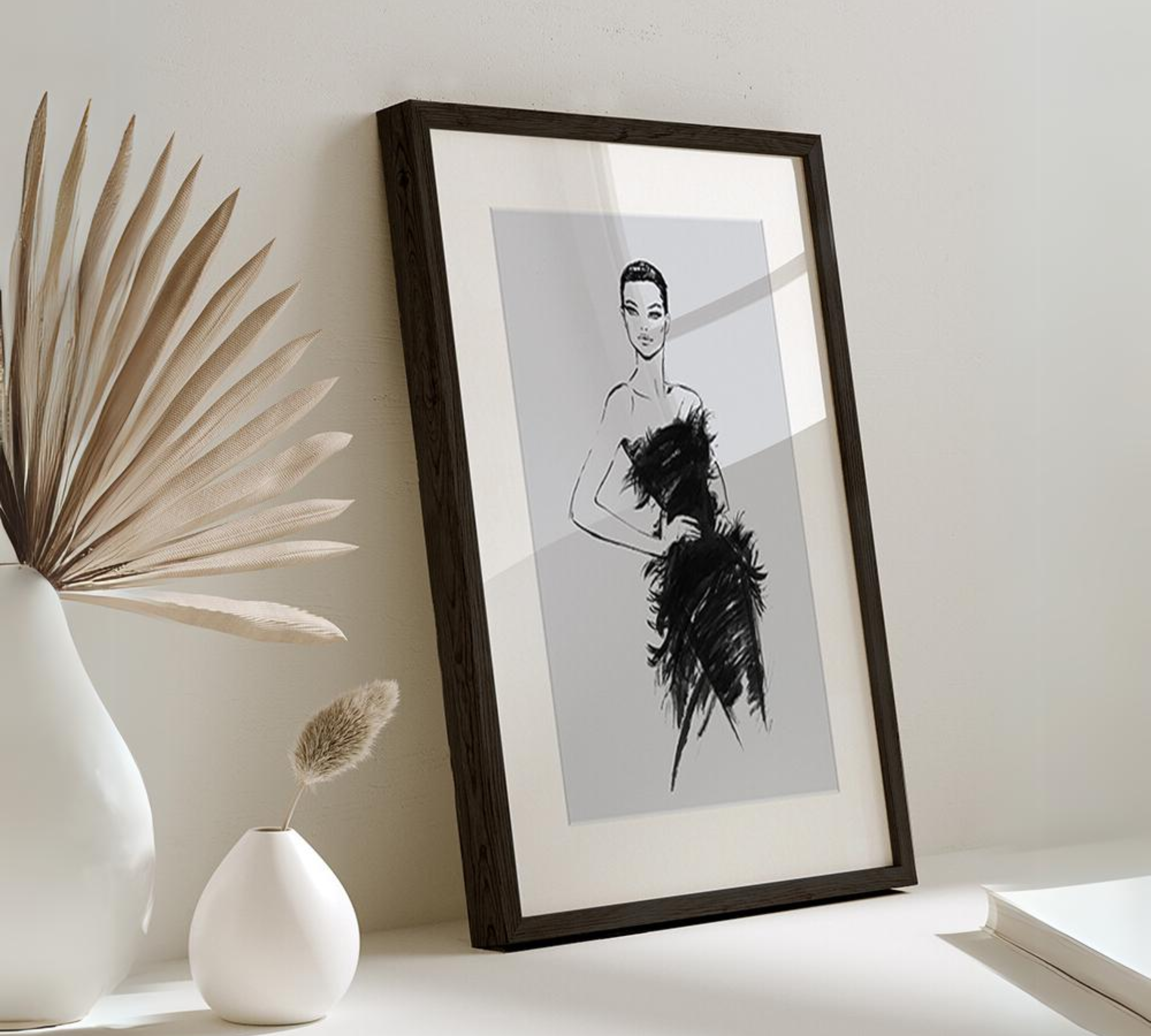 Fashion Art Print with Frame Black White