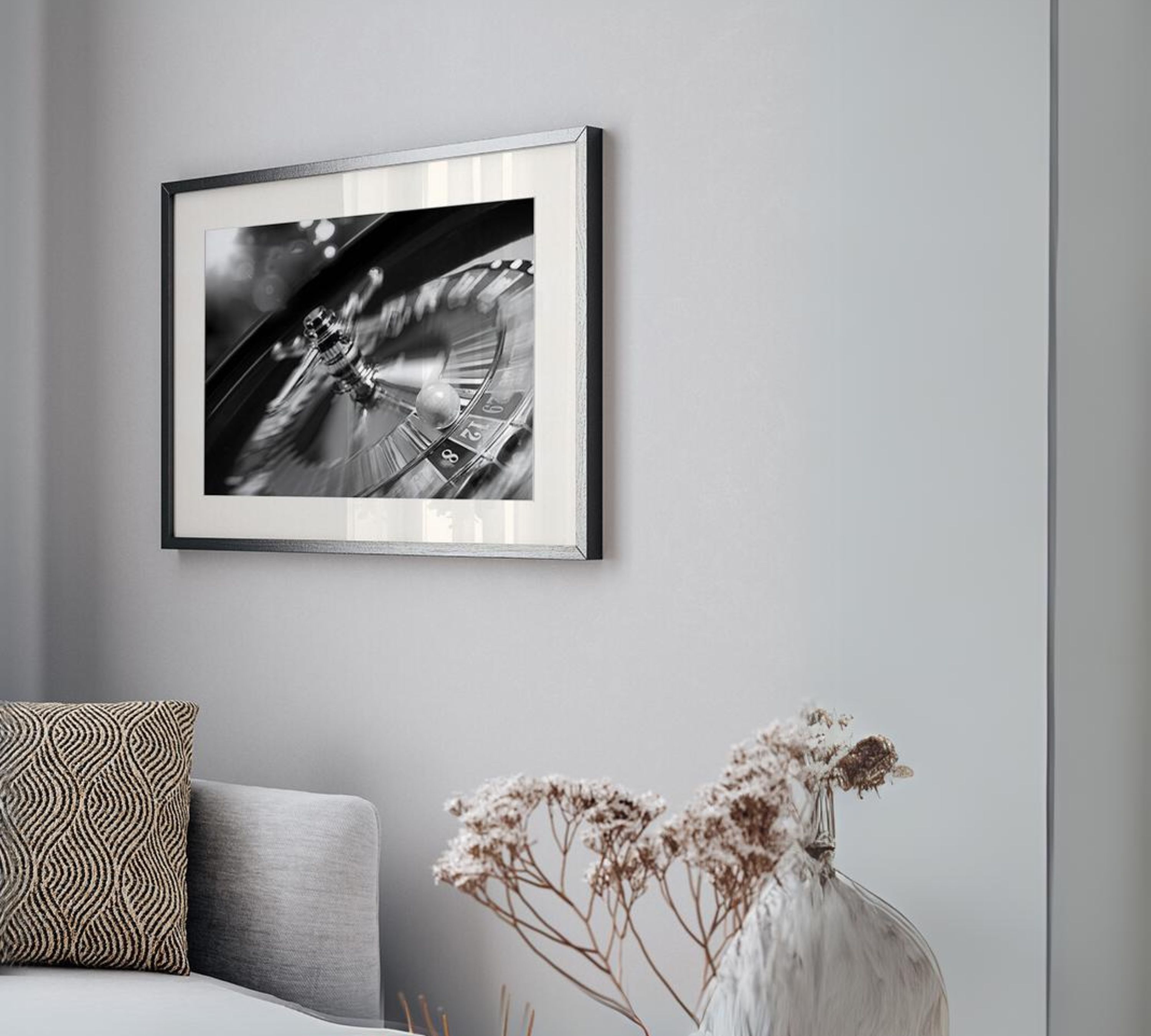 Roulette Wheel Art Print with Frame Black White