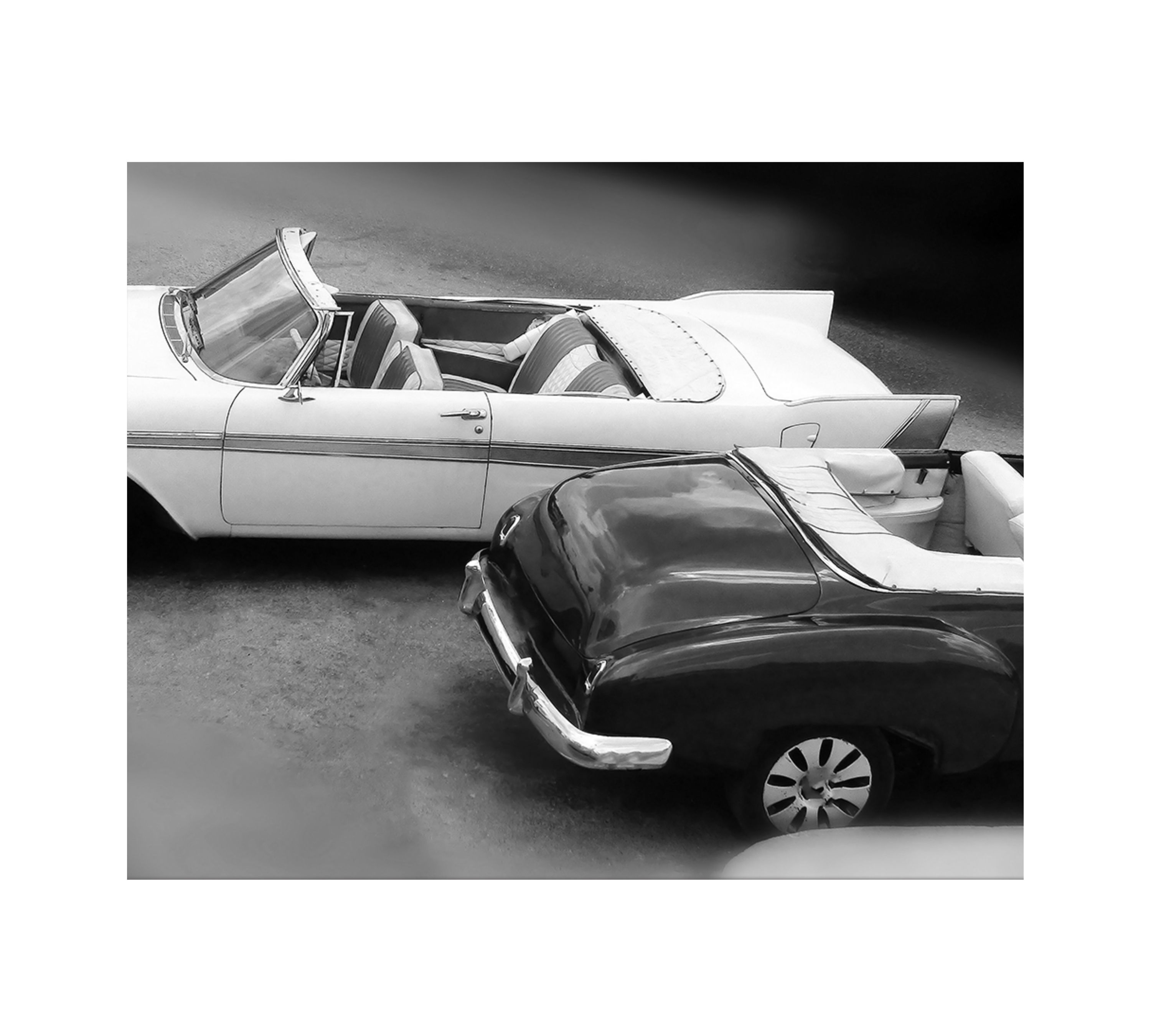Parked Convertibles Art Print with Frame Black and White